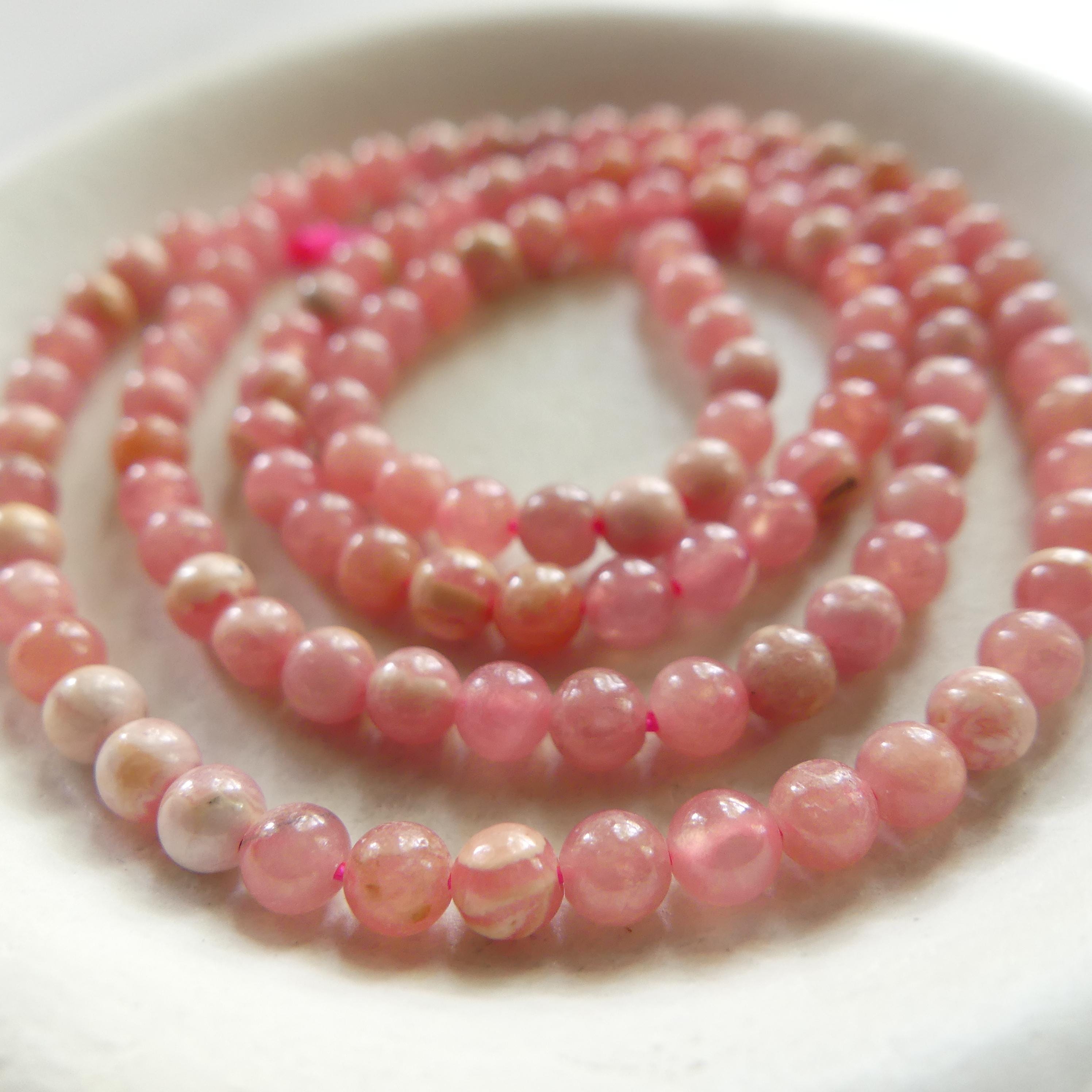 3mm Natural Rhodochrosite Beads Smooth 15" Nude Pink Genuine Gemstone Beads Jewelry Making Beading Craft Gift Beads Self-Love Abundance