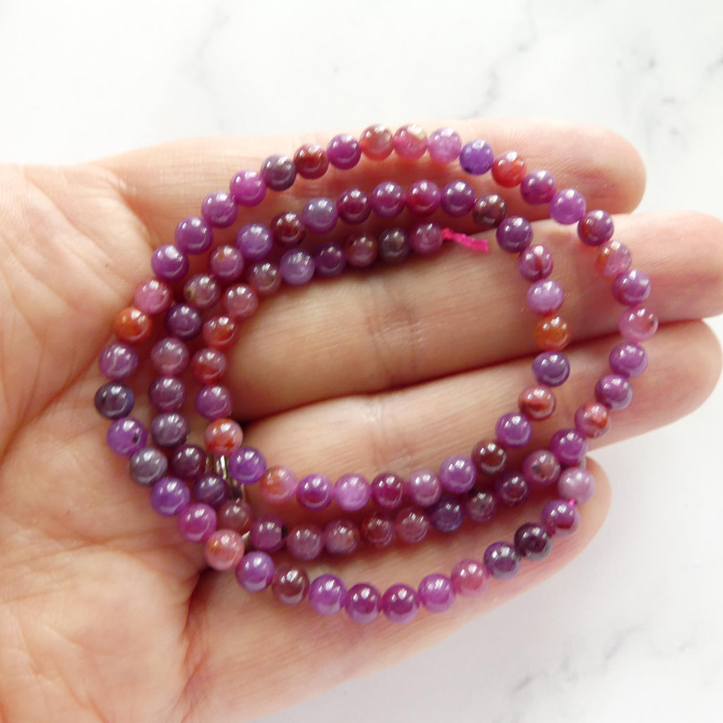 4mm AAA Ruby Beads Smooth 15" Natural Pink Ruby Purple Smooth Beads Gemstone Beads Crystal Beading Crafter Gift July Birthstone DIY Jewelry