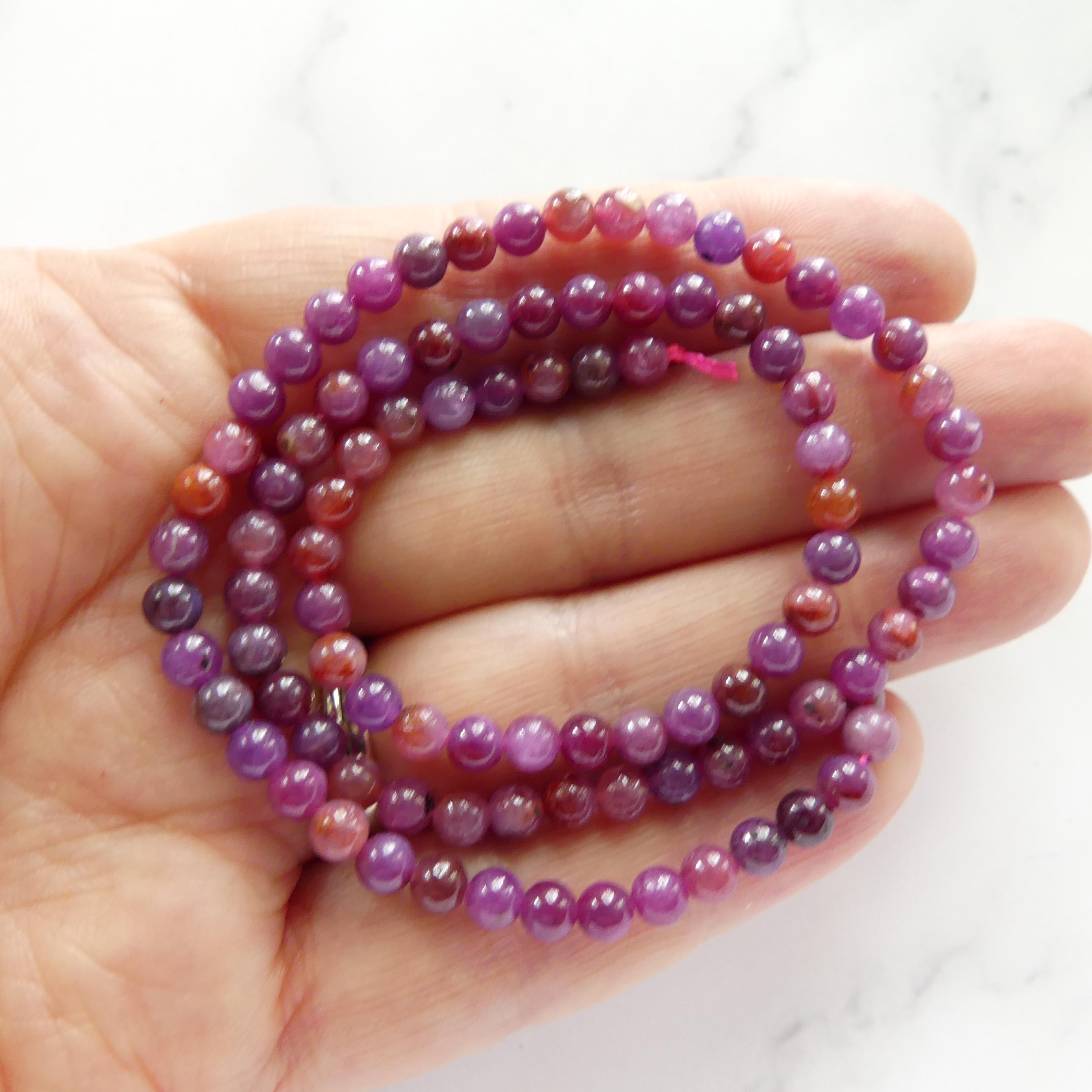 4mm AAA Ruby Beads Smooth 15" Natural Pink Ruby Purple Smooth Beads Gemstone Beads Crystal Beading Crafter Gift July Birthstone DIY Jewelry