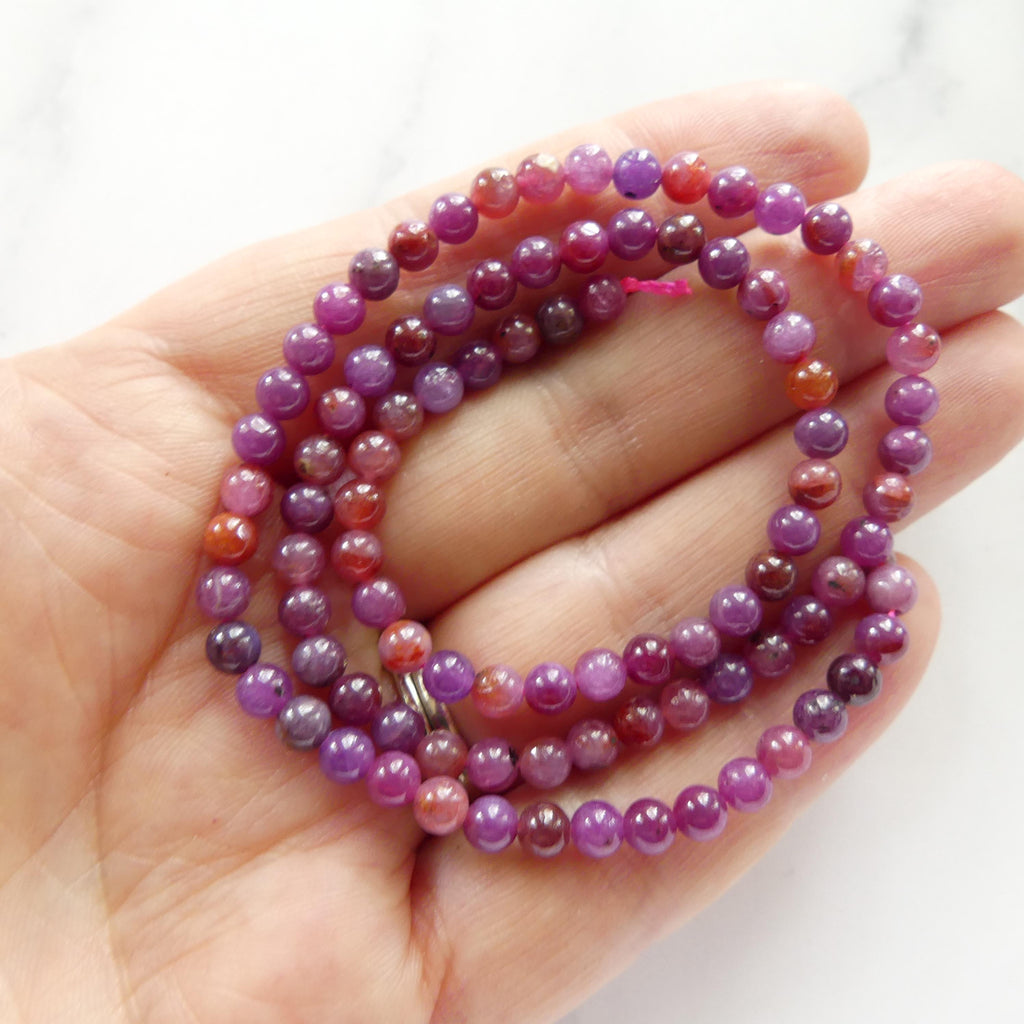 4mm AAA Ruby Beads Smooth 15" Natural Pink Ruby Purple Smooth Beads Gemstone Beads Crystal Beading Crafter Gift July Birthstone DIY Jewelry