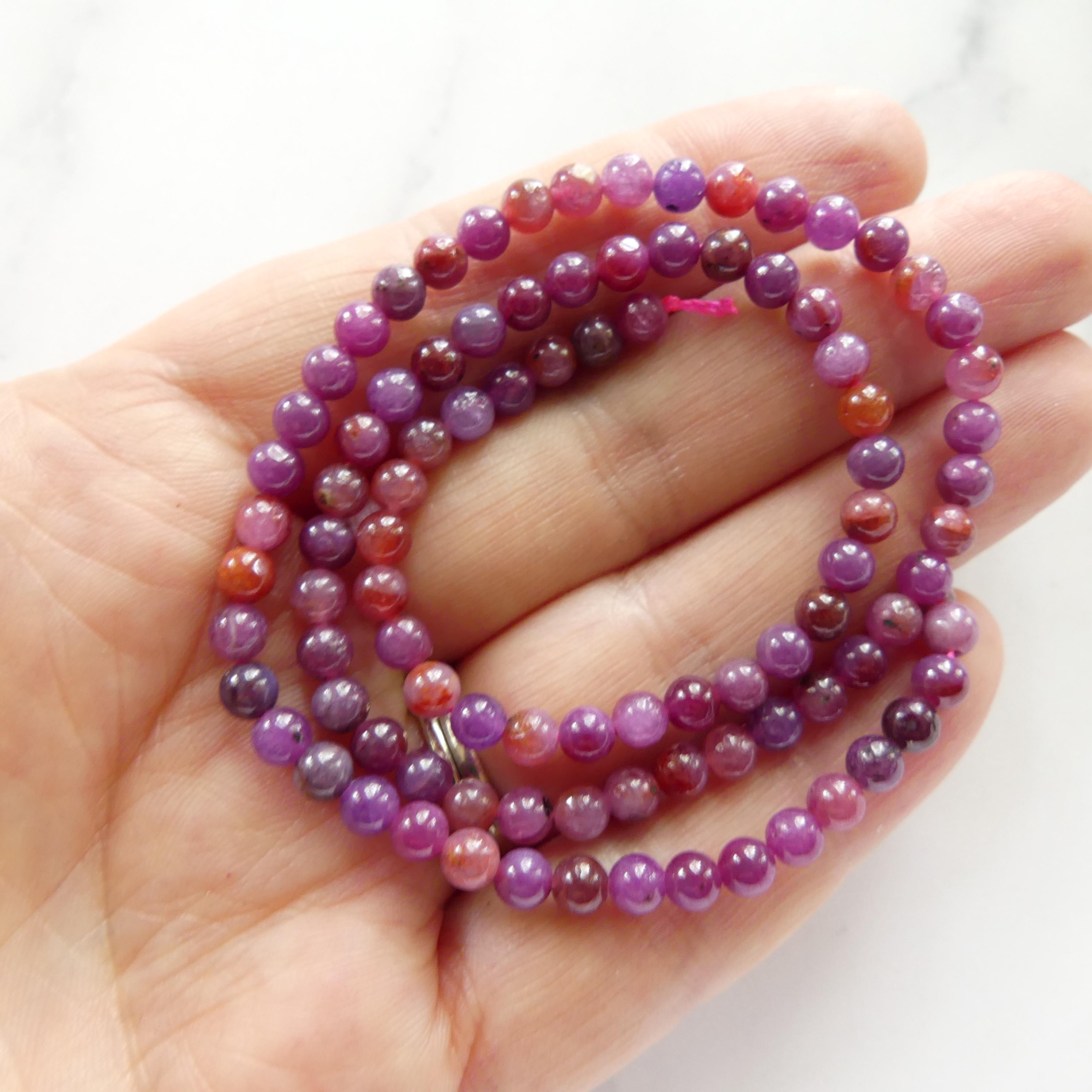 4mm AAA Ruby Beads Smooth 15" Natural Pink Ruby Purple Smooth Beads Gemstone Beads Crystal Beading Crafter Gift July Birthstone DIY Jewelry