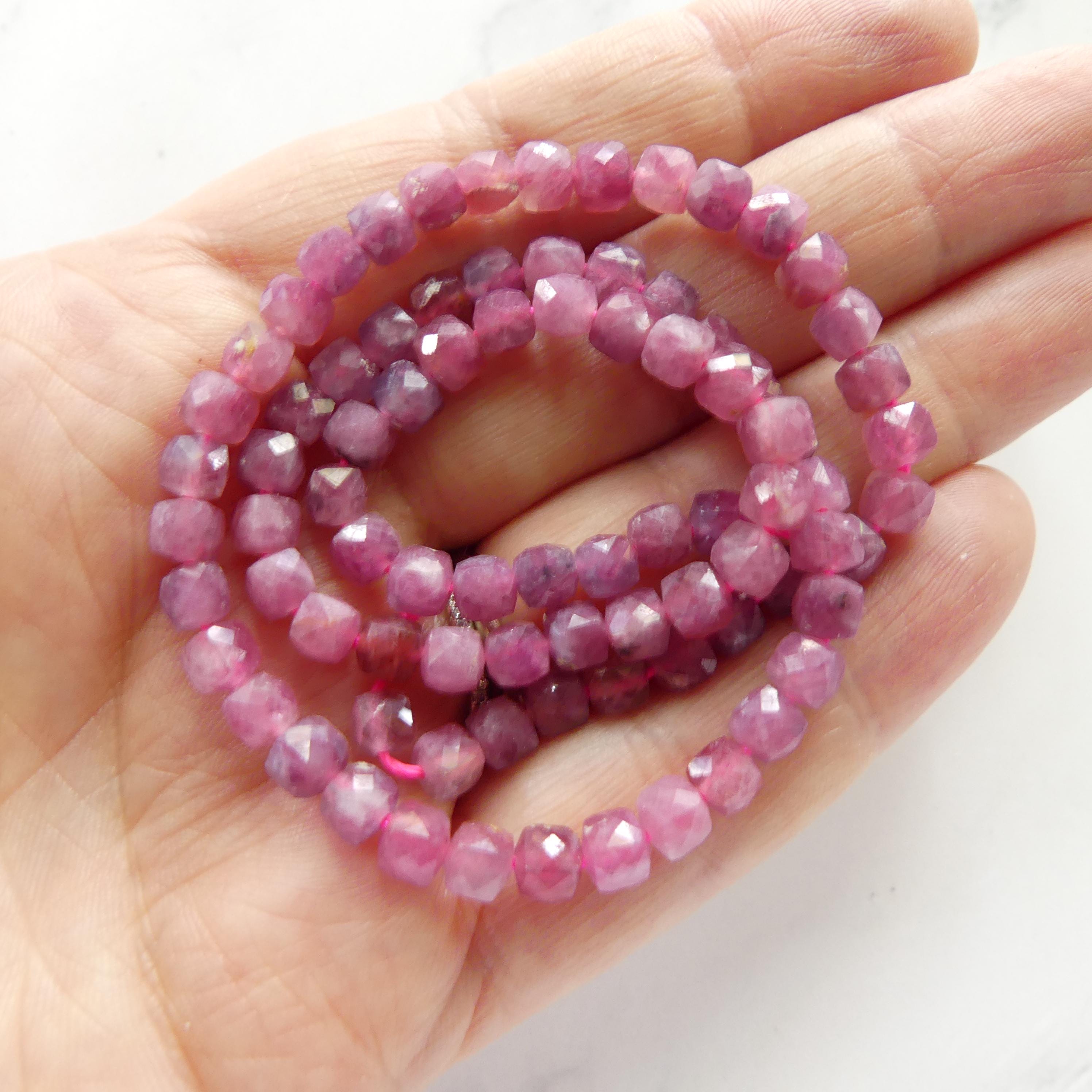 4mm Pink Tourmaline Cube Beads 15" Sparkly Gemstone Beads Pink Crystal for Jewelry Making Beading Gift October Birthstone