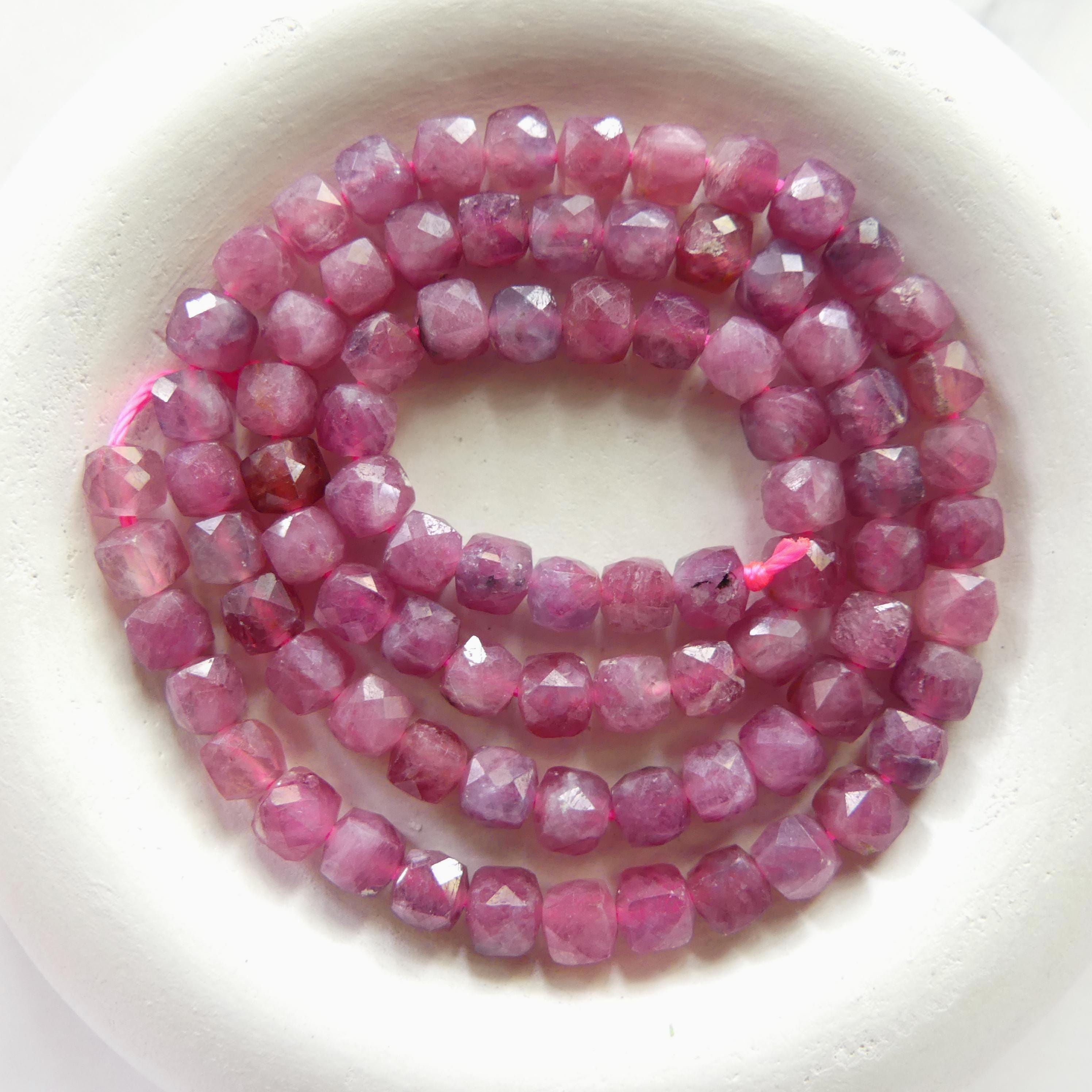 4mm Pink Tourmaline Cube Beads 15" Sparkly Gemstone Beads Pink Crystal for Jewelry Making Beading Gift October Birthstone