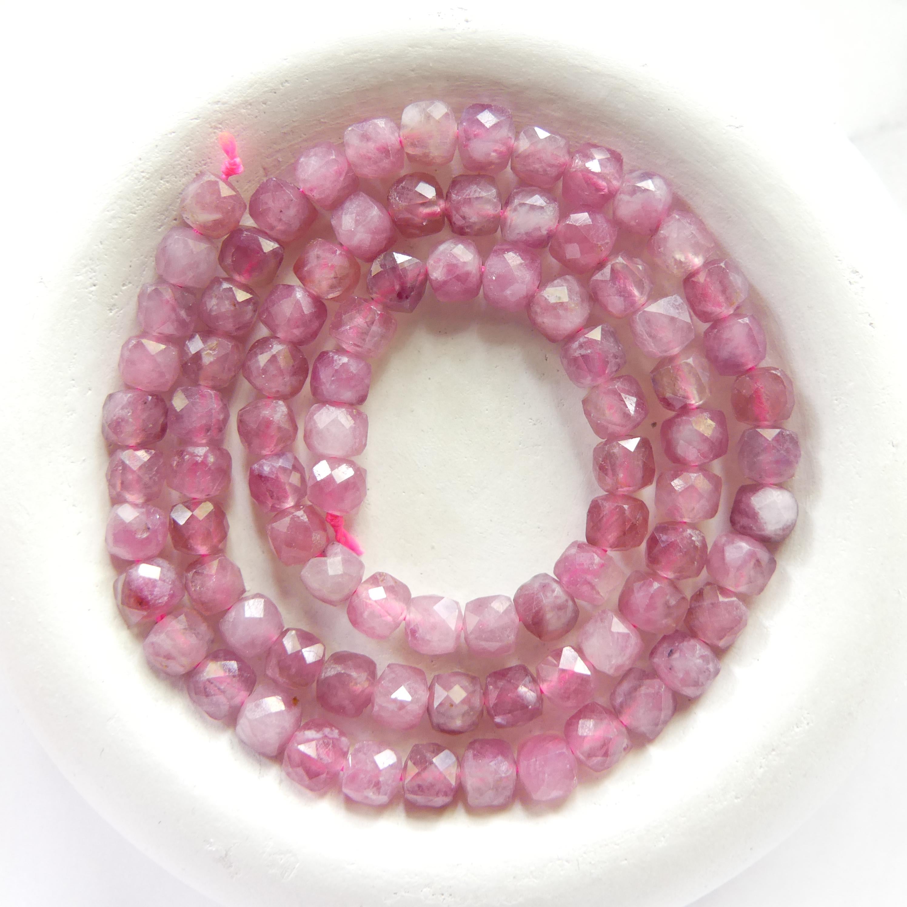 4mm Pink Tourmaline Cube Beads 15" Sparkly Gemstone Beads Pink Crystal for Jewelry Making Beading Gift October Birthstone