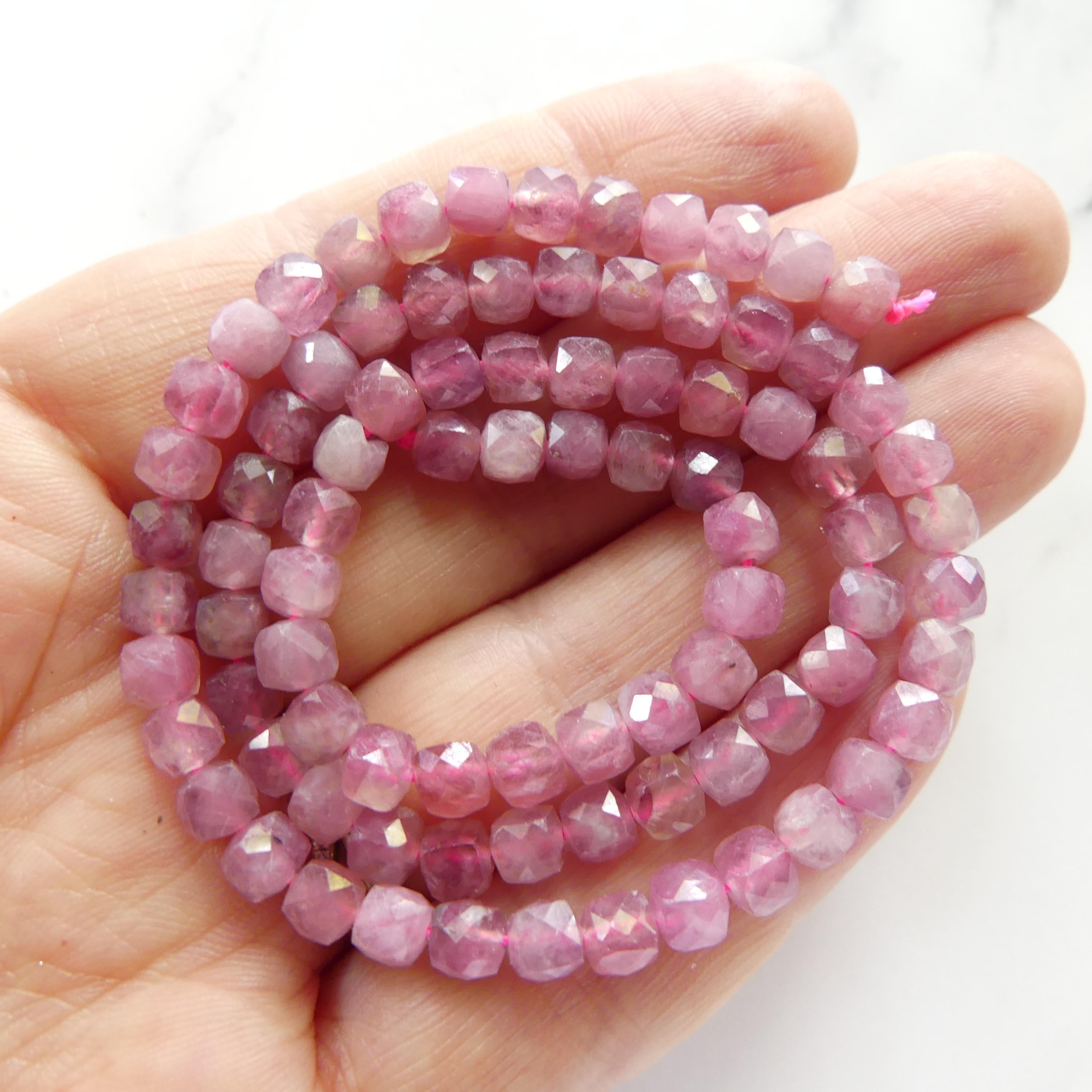 4mm Pink Tourmaline Cube Beads 15" Sparkly Gemstone Beads Pink Crystal for Jewelry Making Beading Gift October Birthstone
