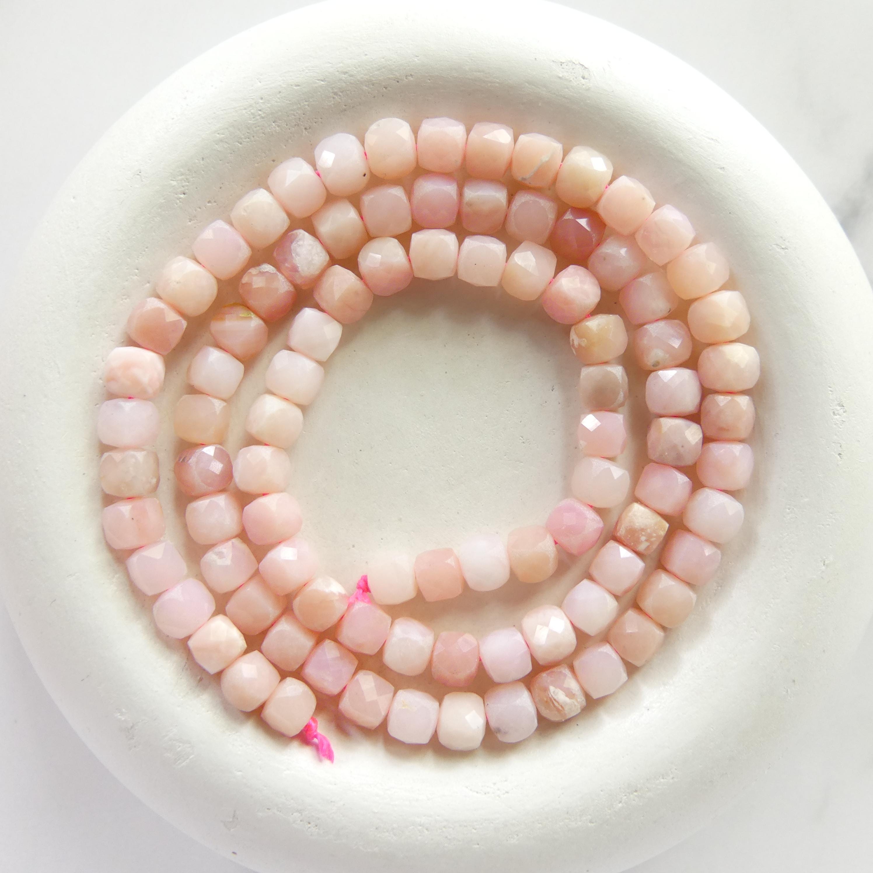 4mm Peruvian Pink Opal Beads Cube 15" Pink Opal Cube Genuine Gemstone Beads Natural Opal for Jewelry Making Beading Craft Gift Beads