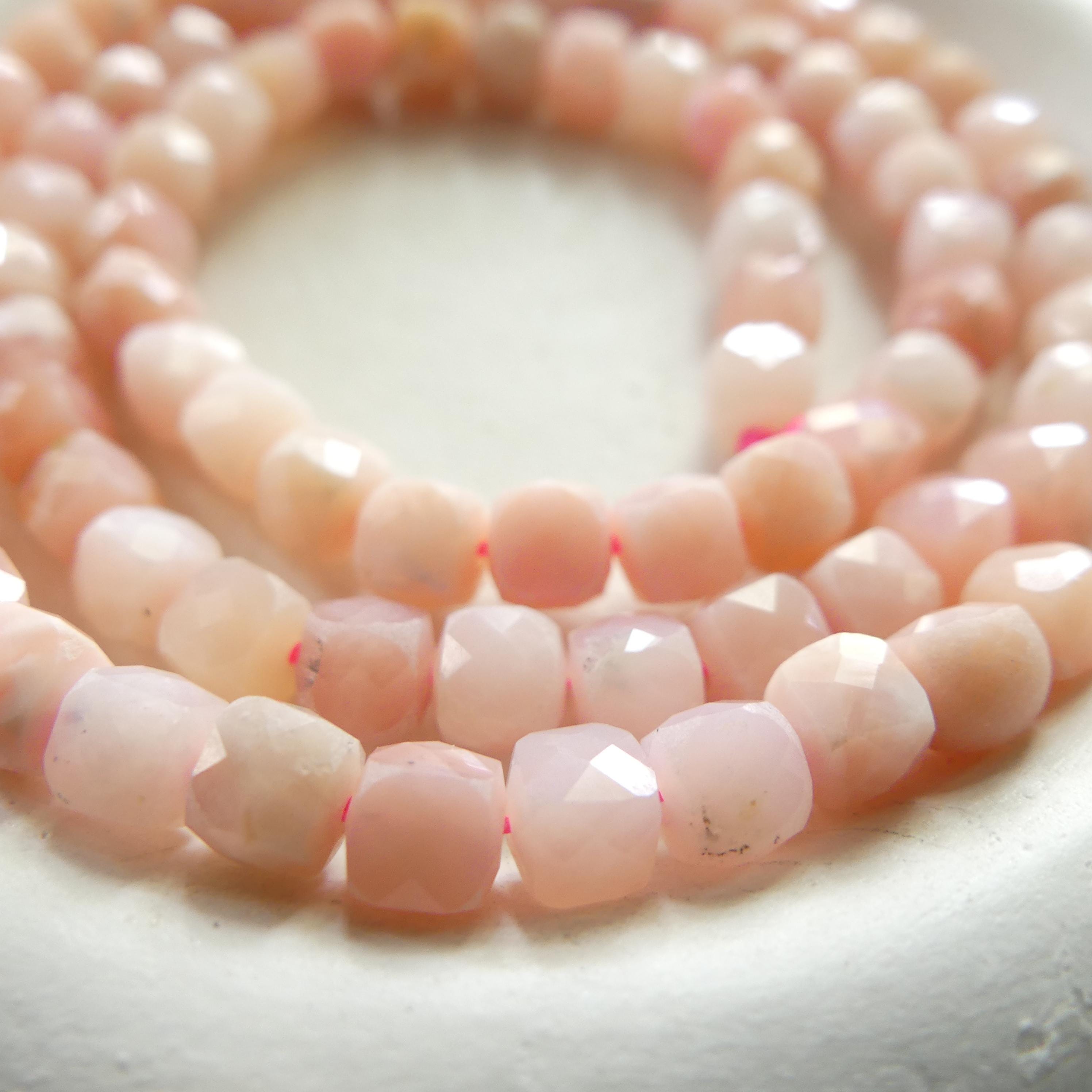 4mm Peruvian Pink Opal Beads Cube 15" Pink Opal Cube Genuine Gemstone Beads Natural Opal for Jewelry Making Beading Craft Gift Beads