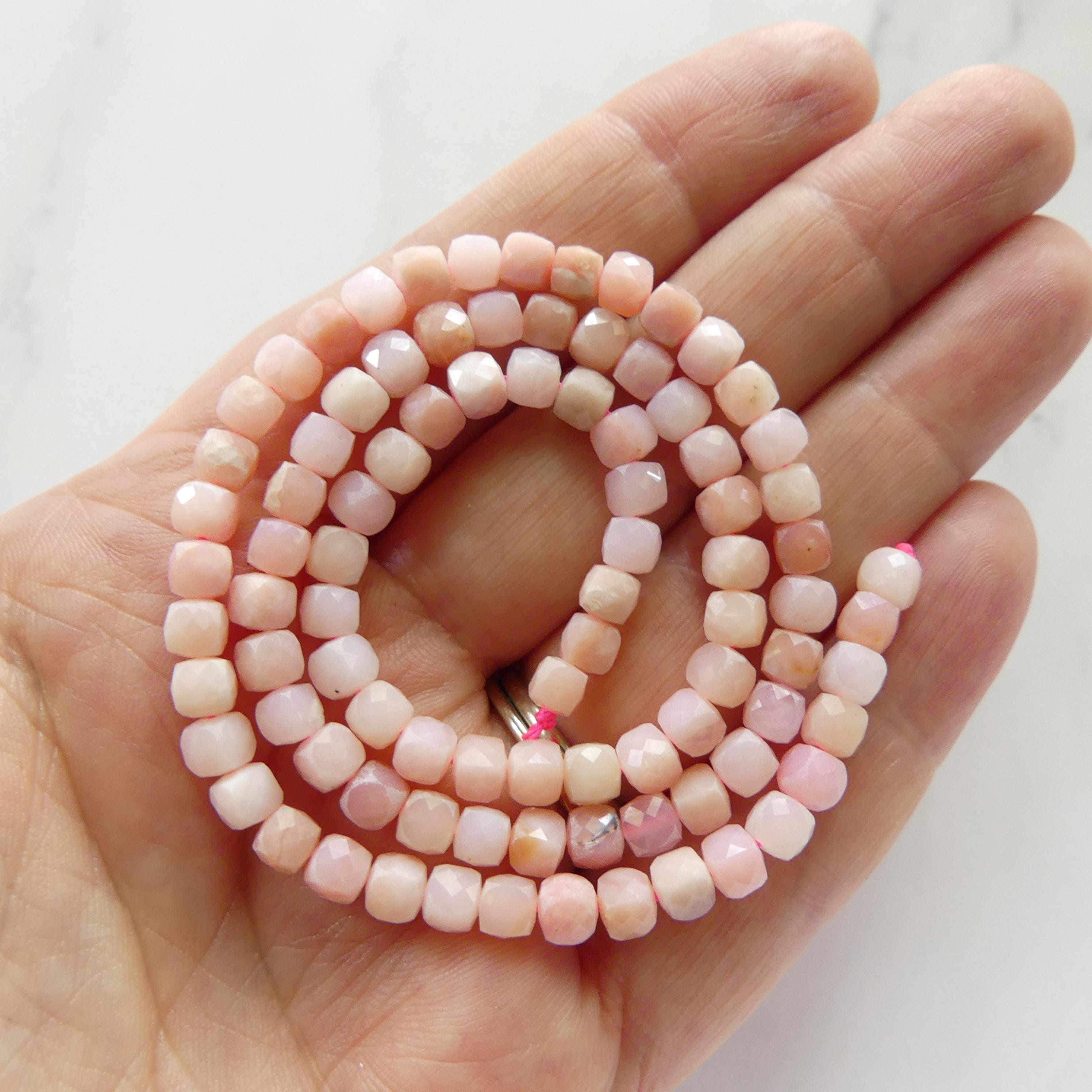 4mm Peruvian Pink Opal Beads Cube 15" Pink Opal Cube Genuine Gemstone Beads Natural Opal for Jewelry Making Beading Craft Gift Beads