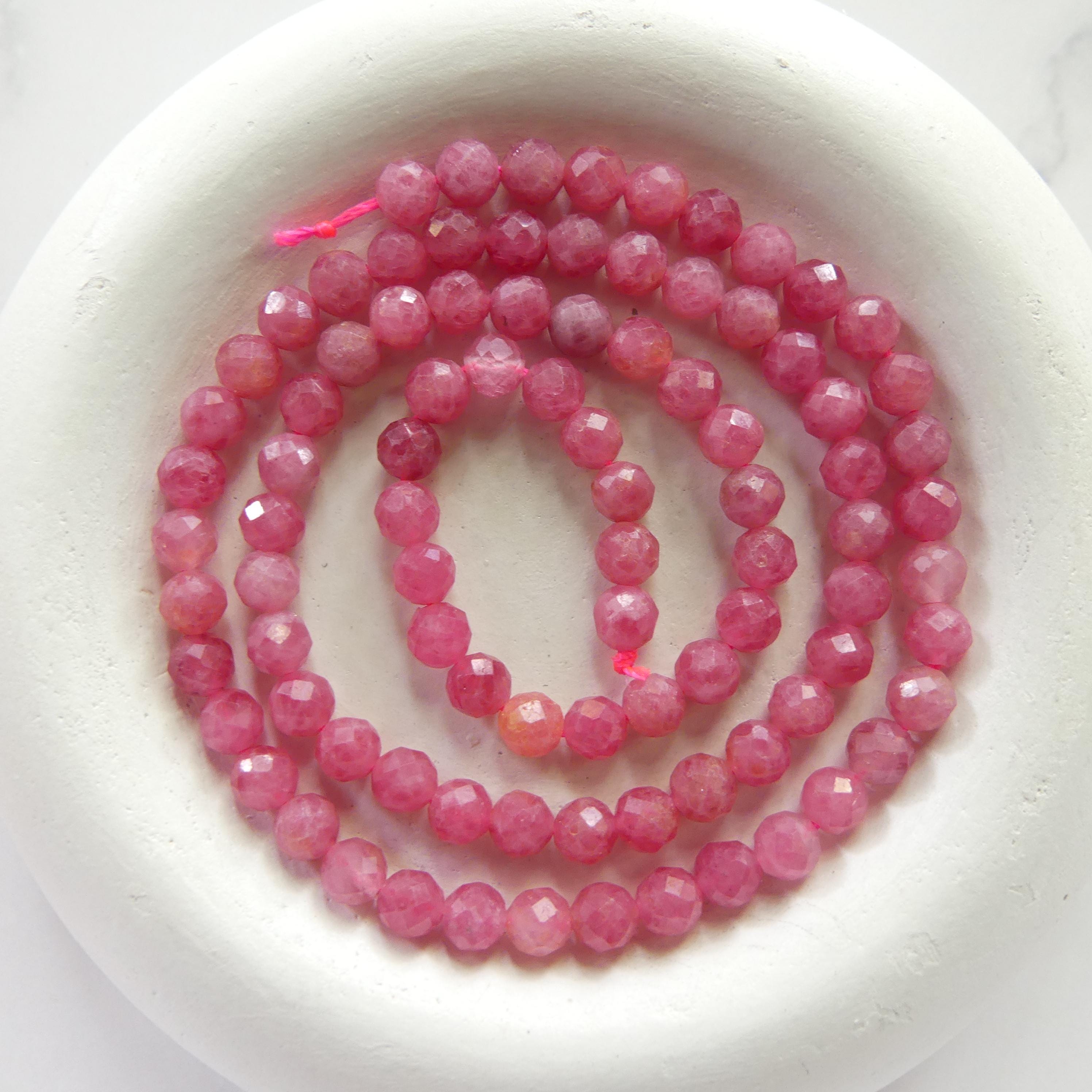 4mm AAA Rhodonite Beads Faceted 15" Pink Genuine Gemstone Beads for Jewelry Making Beading Craft Gift Beads Self-Love Abundance