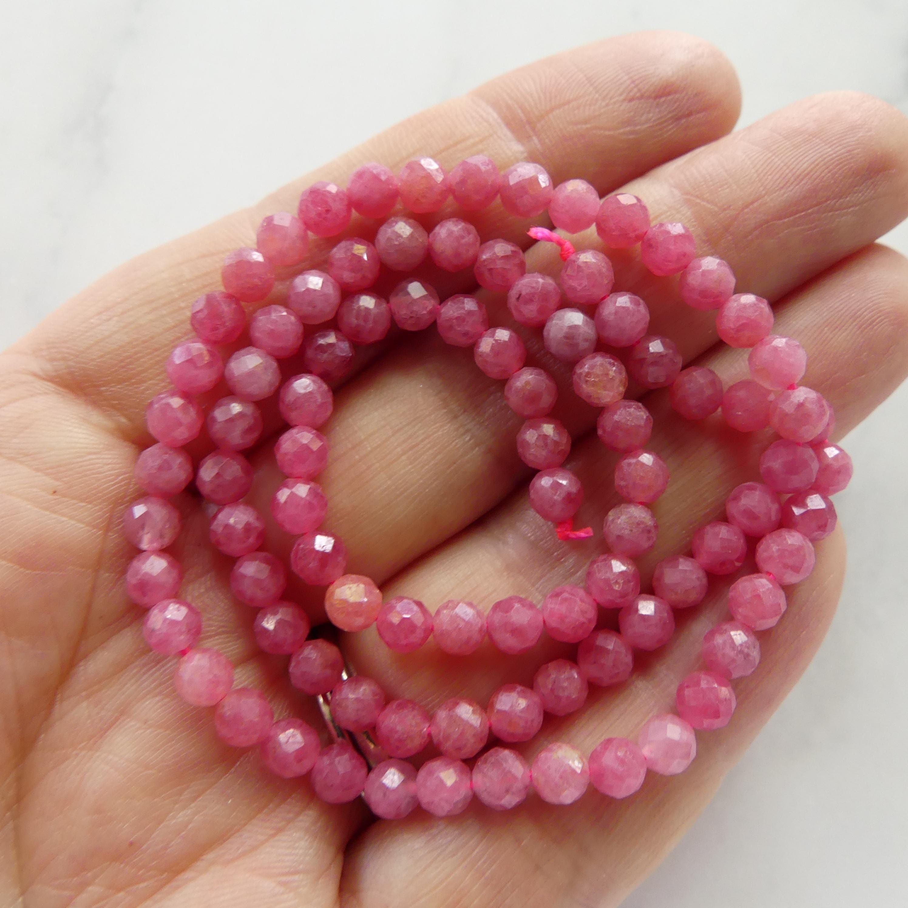 4mm AAA Rhodonite Beads Faceted 15" Pink Genuine Gemstone Beads for Jewelry Making Beading Craft Gift Beads Self-Love Abundance