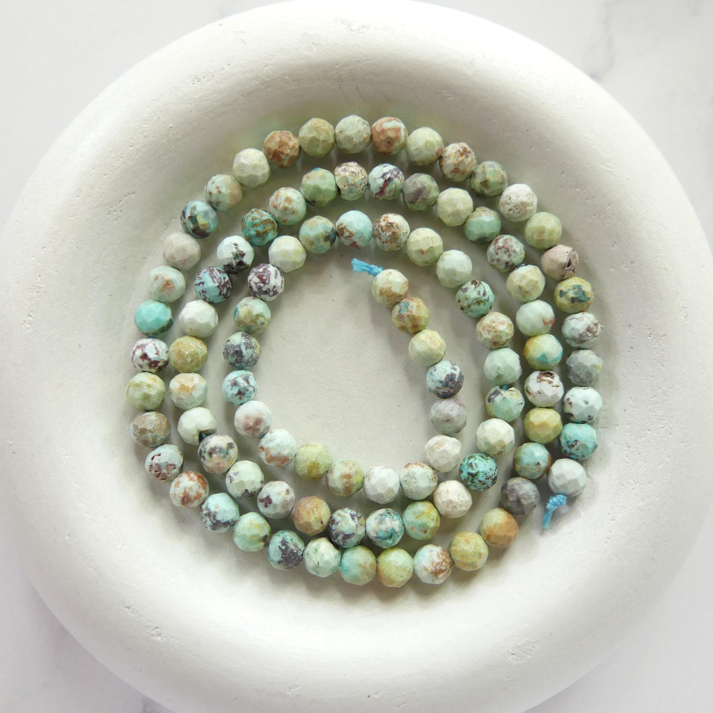 4mm Peruvian Turquoise Faceted Beads 15" Peru Turquoise Genuine Gemstone Beads Jewelry Making Beading Craft Gift Beads December Birthstone