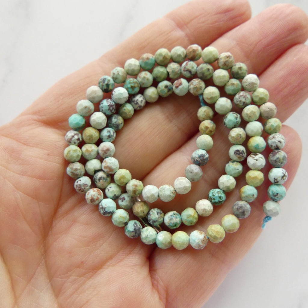 4mm Peruvian Turquoise Faceted Beads 15" Peru Turquoise Genuine Gemstone Beads Jewelry Making Beading Craft Gift Beads December Birthstone