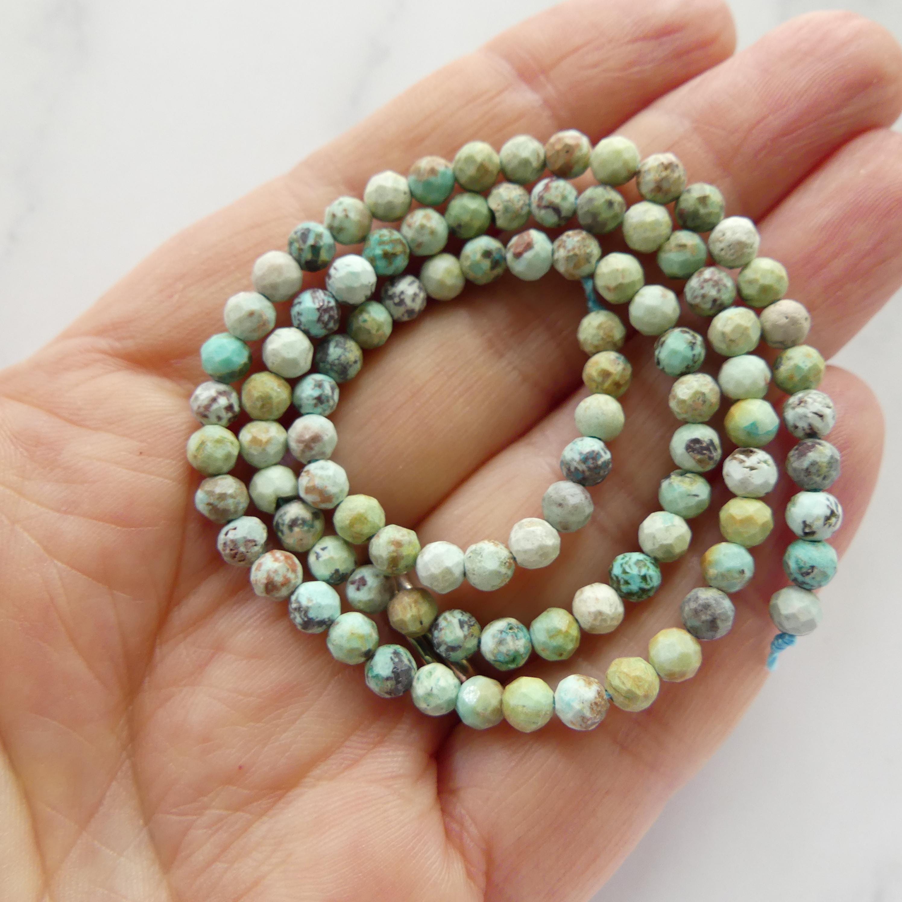 4mm Peruvian Turquoise Faceted Beads 15" Peru Turquoise Genuine Gemstone Beads Jewelry Making Beading Craft Gift Beads December Birthstone