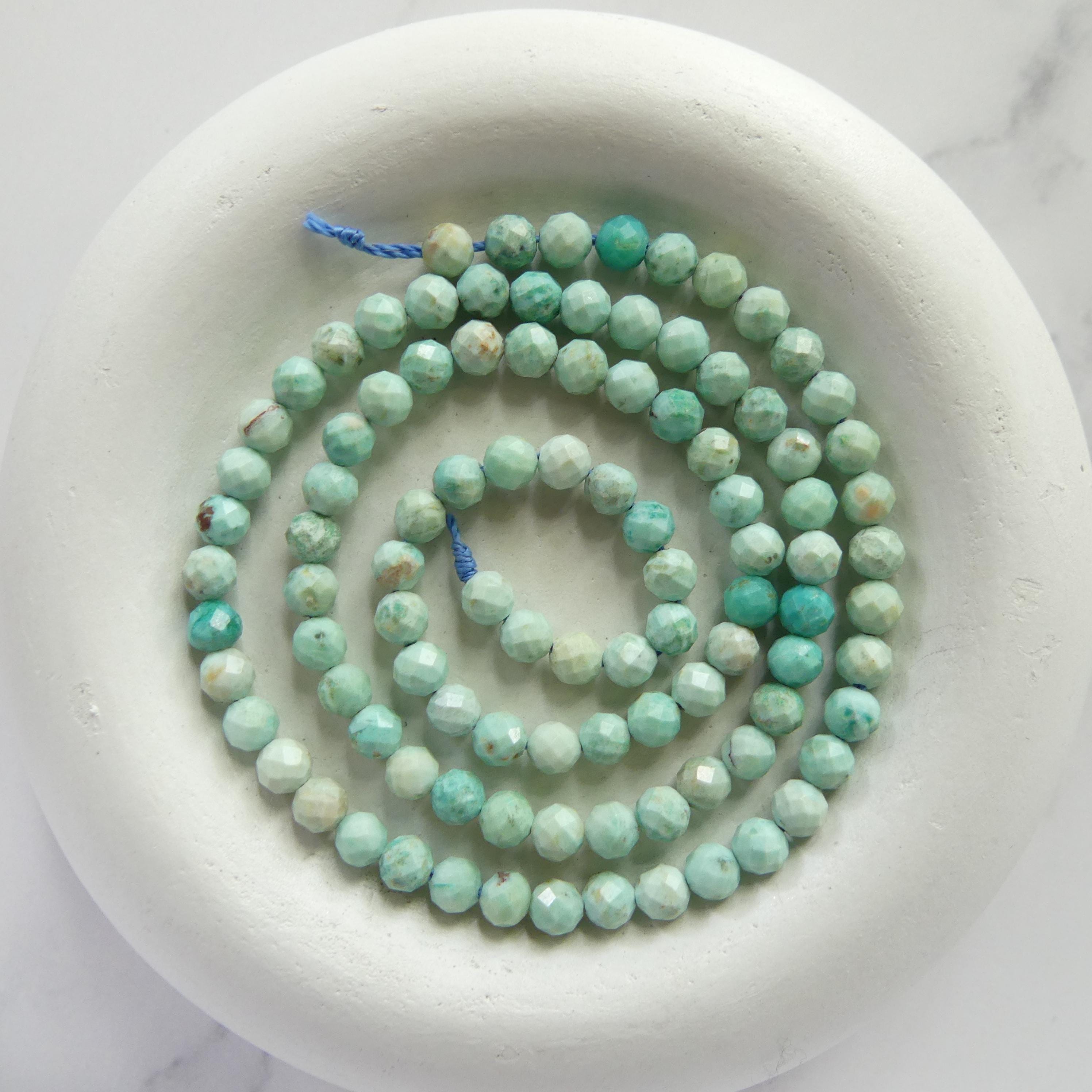 4mm AAA Peruvian Turquoise Faceted Beads 15" Peru Turquoise Genuine Gemstone Beads Jewelry Making Beading Craft Gift December Birthstone