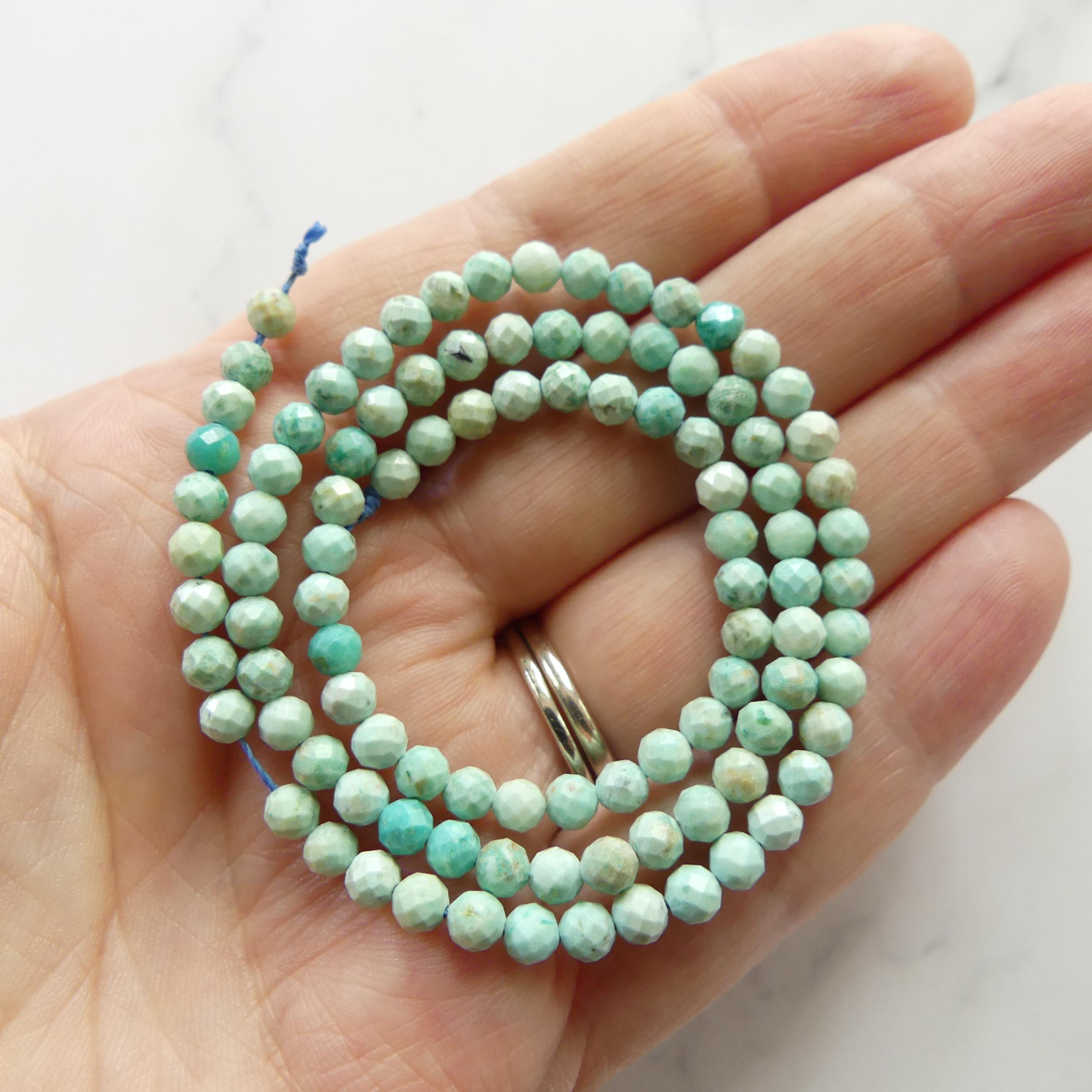 4mm AAA Peruvian Turquoise Faceted Beads 15" Peru Turquoise Genuine Gemstone Beads Jewelry Making Beading Craft Gift December Birthstone