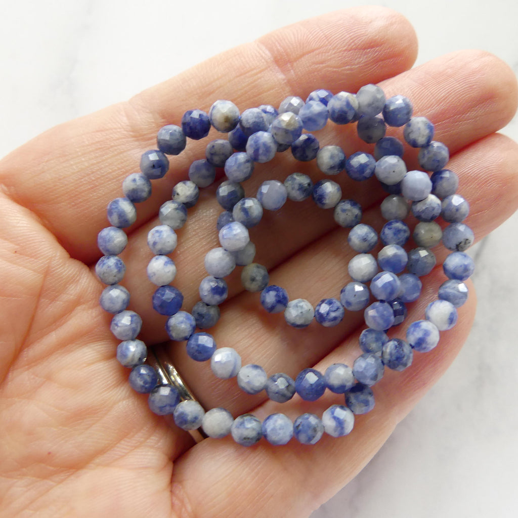 4mm Bolivian Sodalite Faceted Beads 15" Blue White Sodalite Genuine Gemstone Beads for Jewelry Making Beading Craft Gift Beads