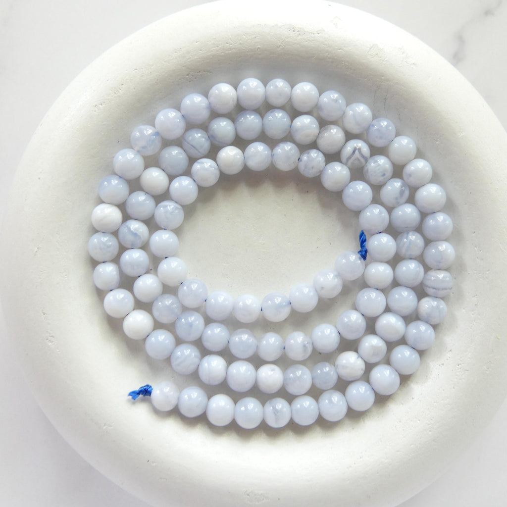 4mm Natural Blue Lace Agate Smooth Beads 15" Pale Blue Agate Genuine Gemstone Beads Crystal for Jewelry Making Beading Craft Gift