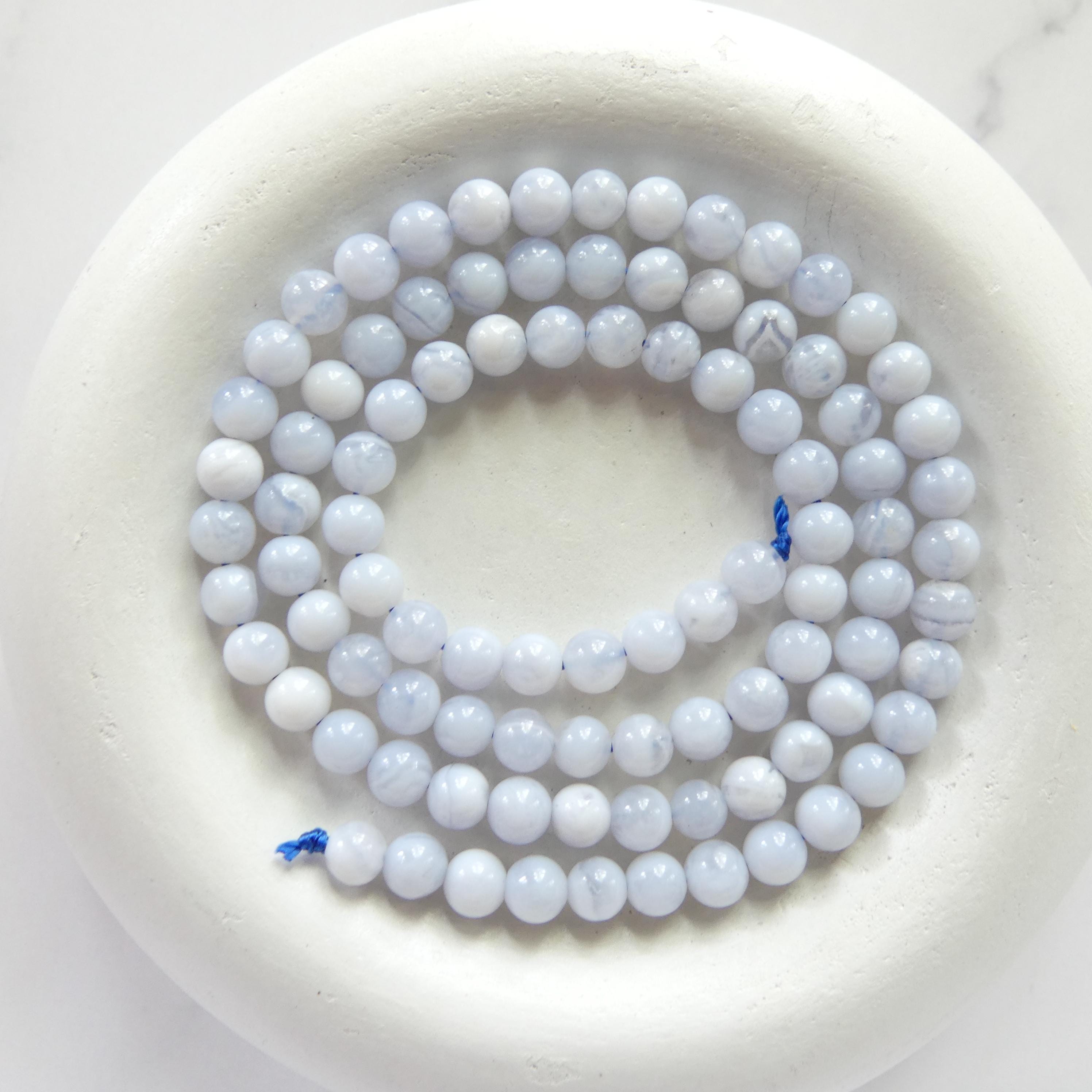 4mm Natural Blue Lace Agate Smooth Beads 15" Pale Blue Agate Genuine Gemstone Beads Crystal for Jewelry Making Beading Craft Gift