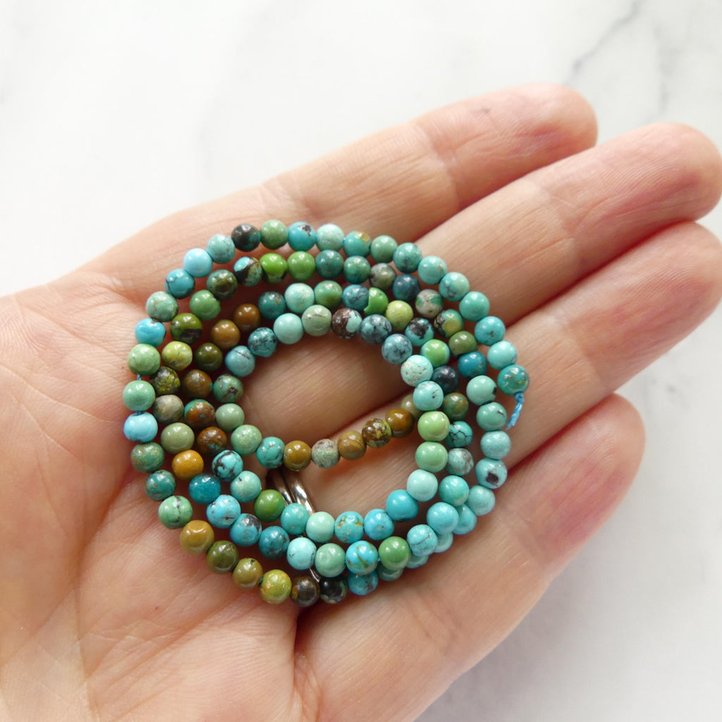 3mm Arizona Turquoise Smooth Beads 15" Blue Green Shaded Turquoise Genuine Gemstone Beads for Jewelry Making Beading Craft Gift Beads