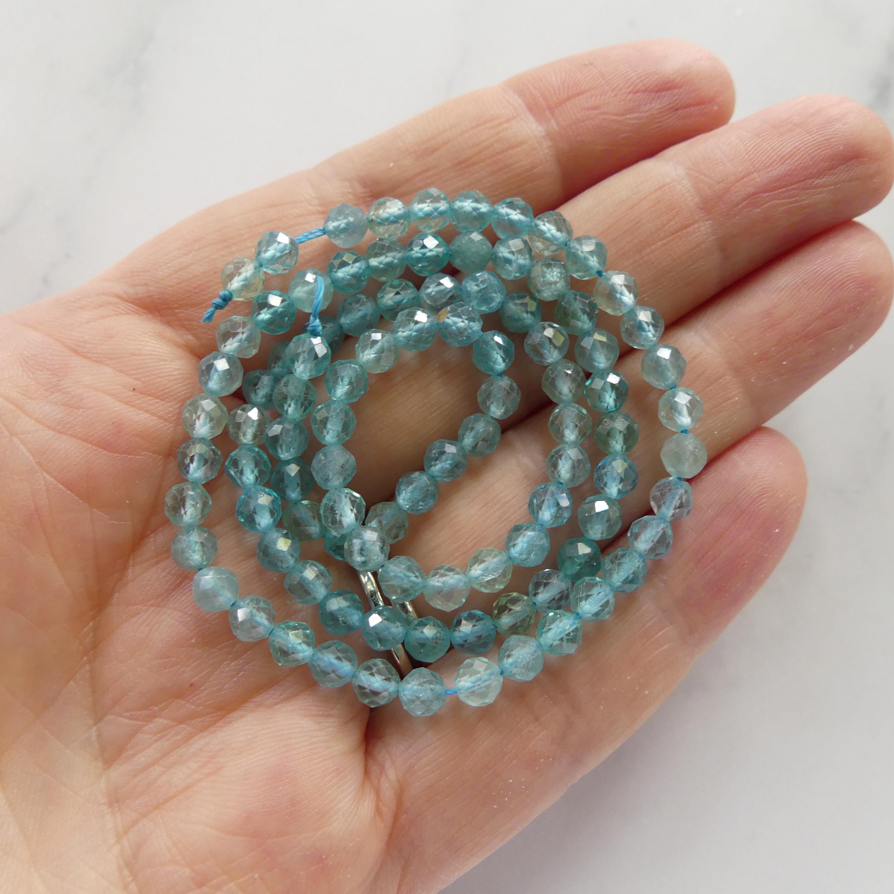 4mm Sky Blue Apatite Faceted Beads 15" Genuine Gemstone Beads for Jewelry Making Beading Craft Gift Beads
