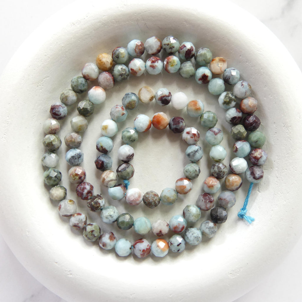4mm Larimar Faceted Beads 15" 4mm Dominican Larimar Genuine Gemstone Beads for Jewelry Making Beading Craft Gift Beads