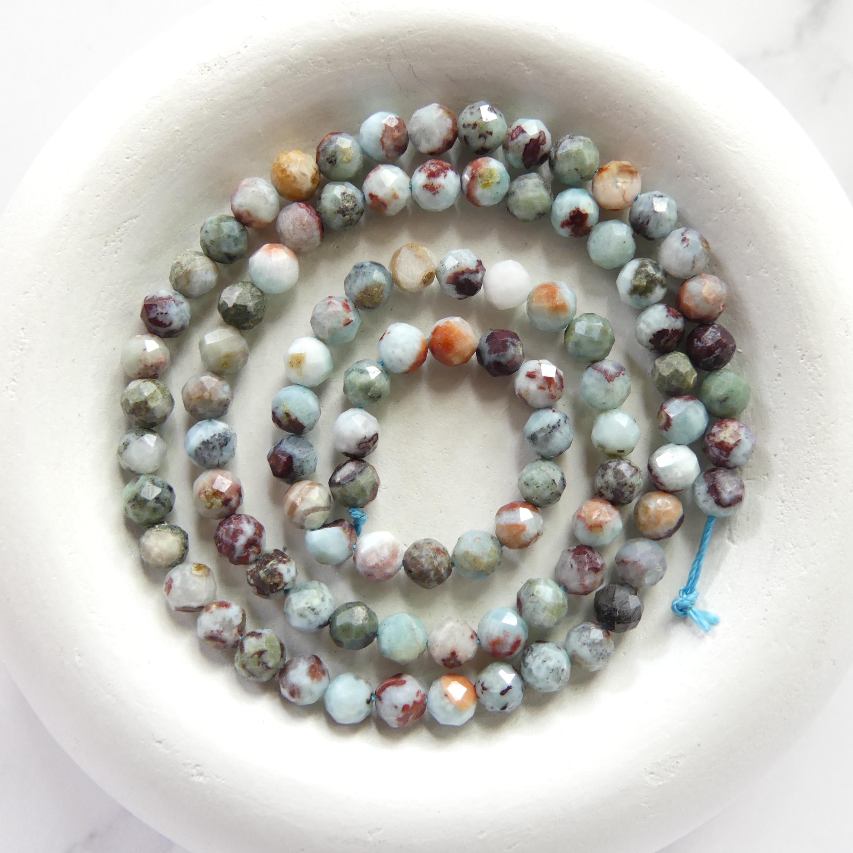 4mm Larimar Faceted Beads 15" 4mm Dominican Larimar Genuine Gemstone Beads for Jewelry Making Beading Craft Gift Beads