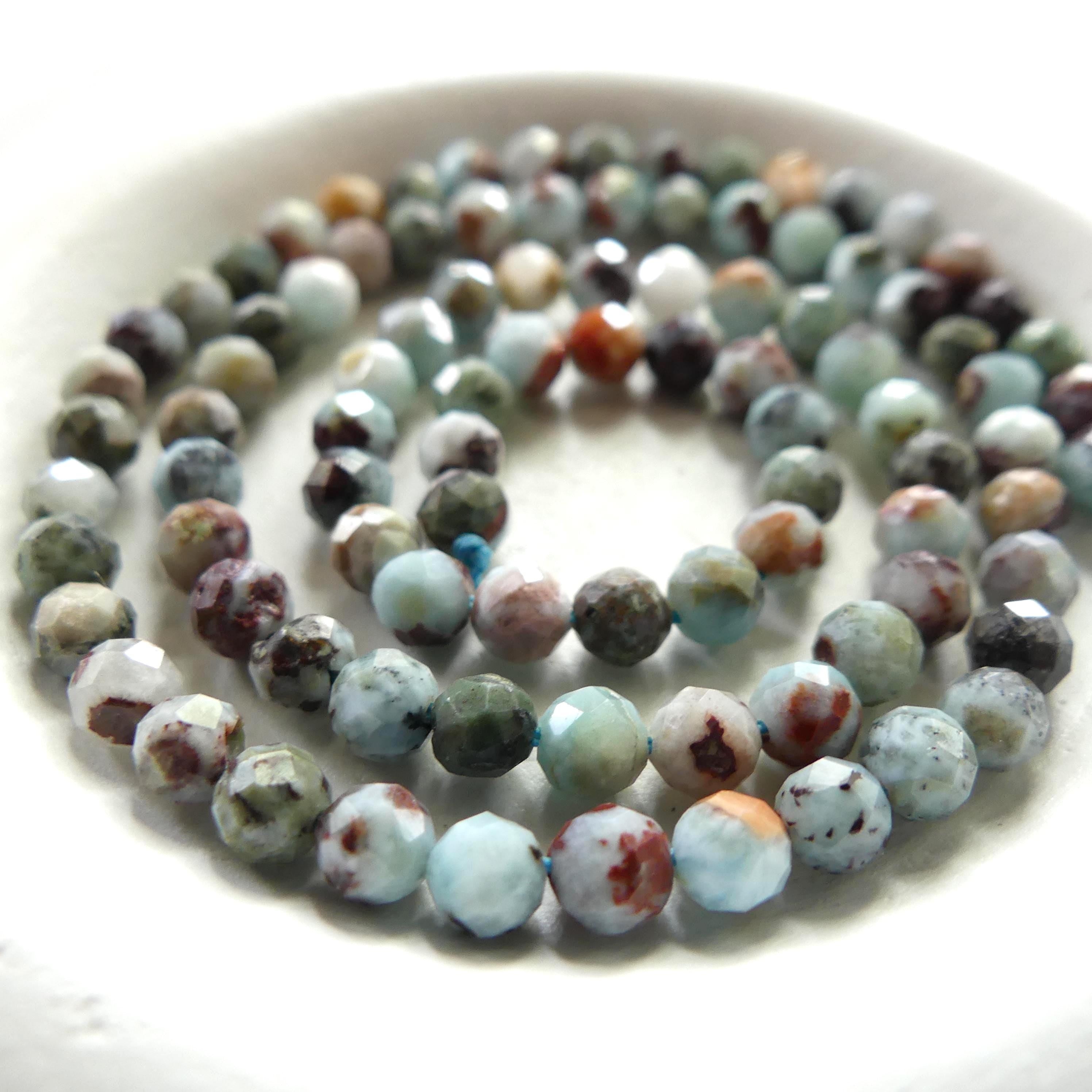4mm Larimar Faceted Beads 15" 4mm Dominican Larimar Genuine Gemstone Beads for Jewelry Making Beading Craft Gift Beads