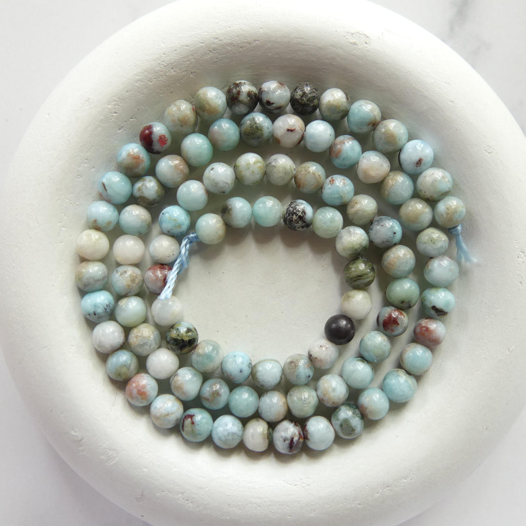 4mm 5mm Larimar Beads Smooth 15" 4mm Dominican Larimar Genuine Gemstone Beads for Jewelry Making Beading Craft Gift Beads