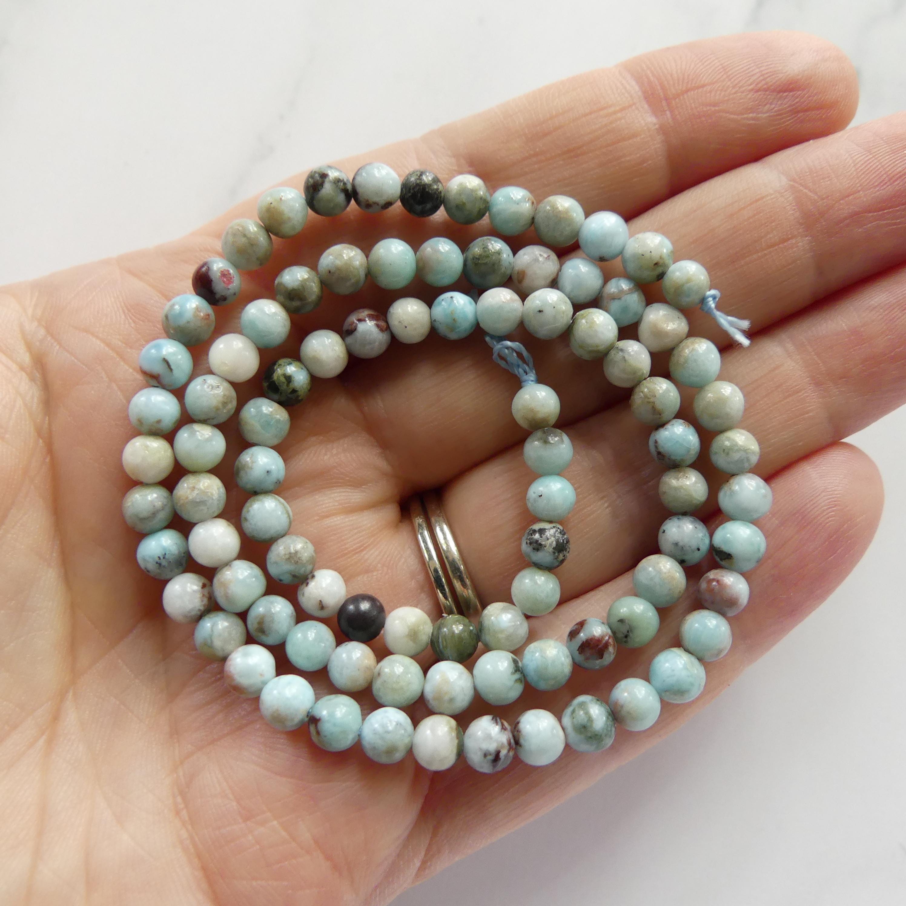 4mm 5mm Larimar Beads Smooth 15" 4mm Dominican Larimar Genuine Gemstone Beads for Jewelry Making Beading Craft Gift Beads
