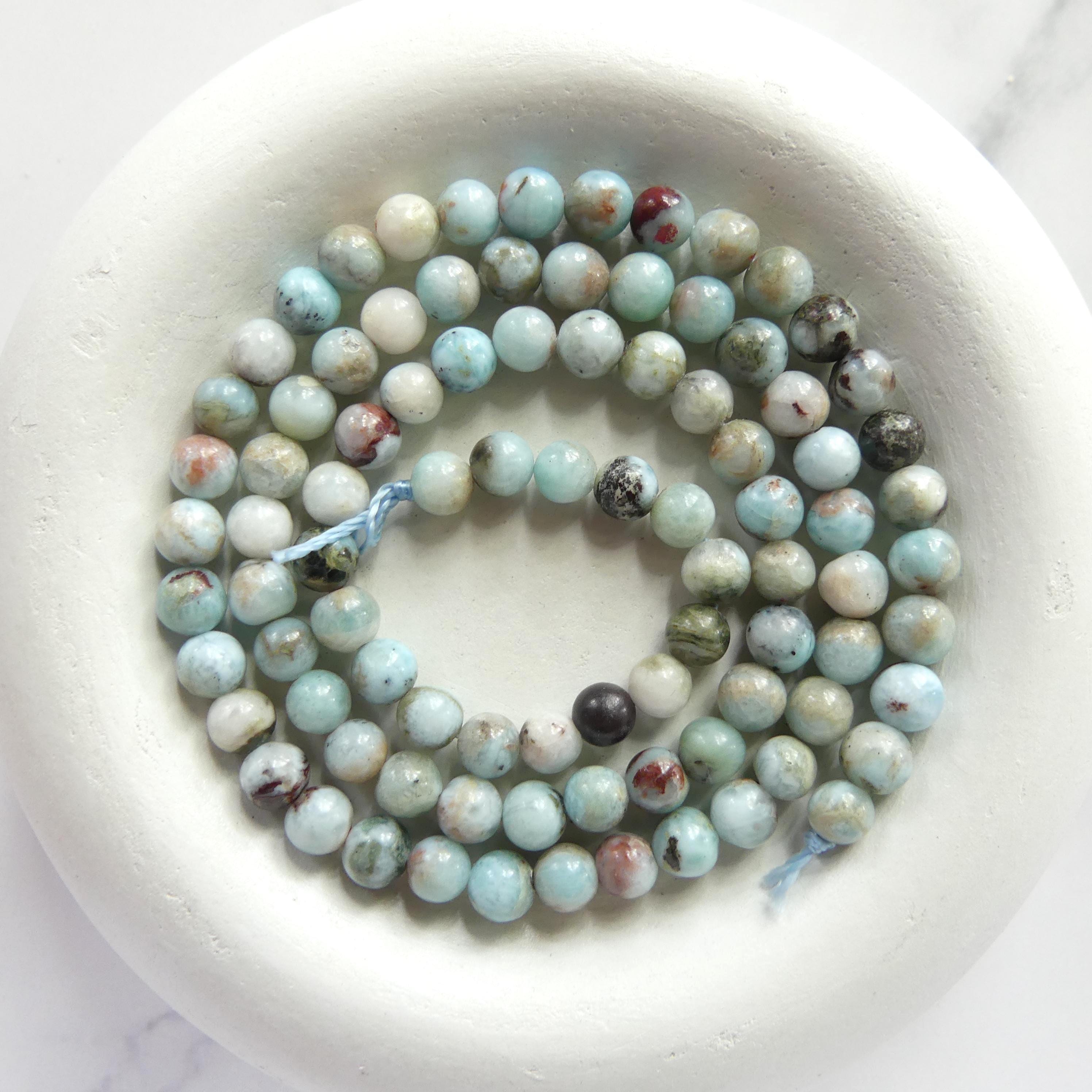 4mm 5mm Larimar Beads Smooth 15" 4mm Dominican Larimar Genuine Gemstone Beads for Jewelry Making Beading Craft Gift Beads
