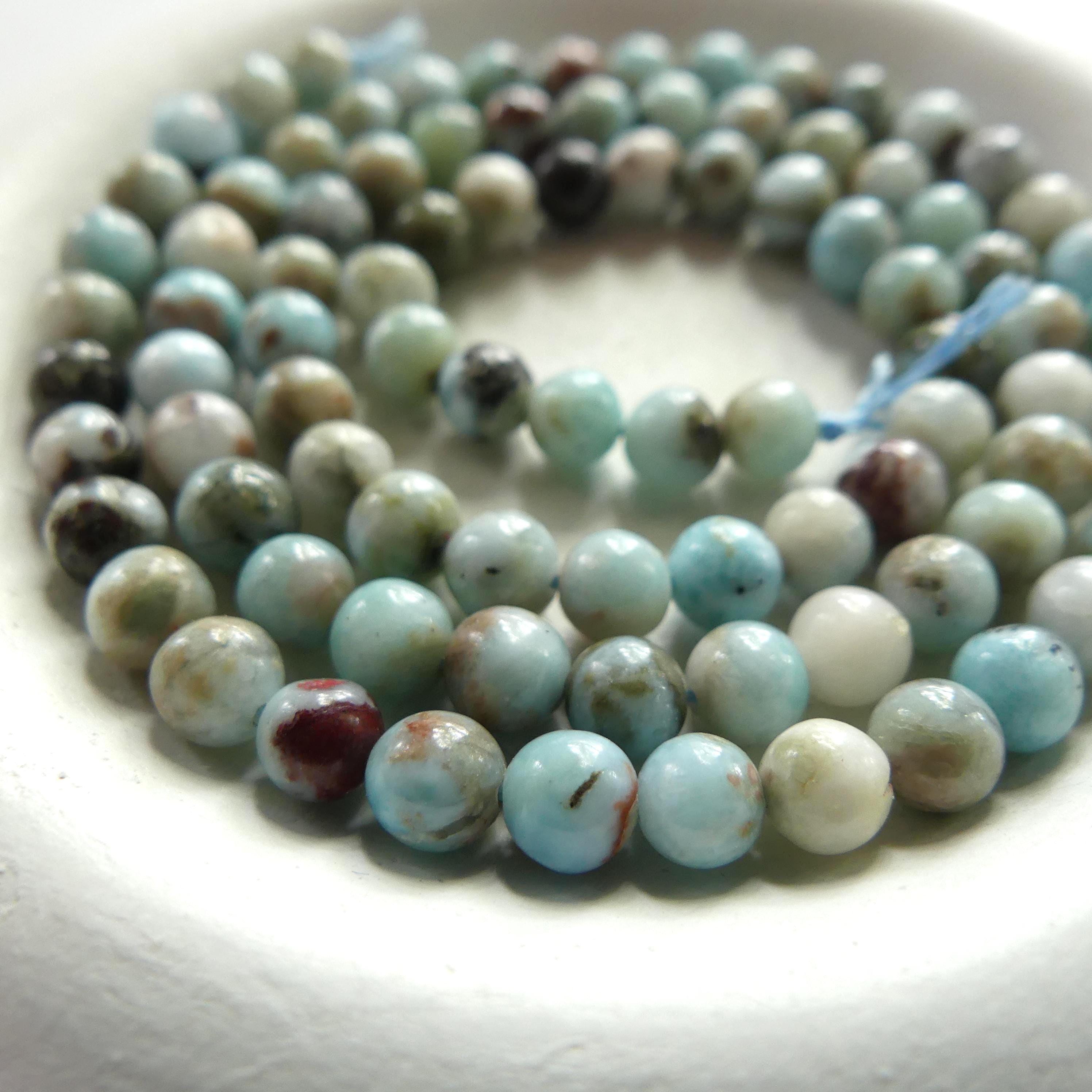 4mm 5mm Larimar Beads Smooth 15" 4mm Dominican Larimar Genuine Gemstone Beads for Jewelry Making Beading Craft Gift Beads