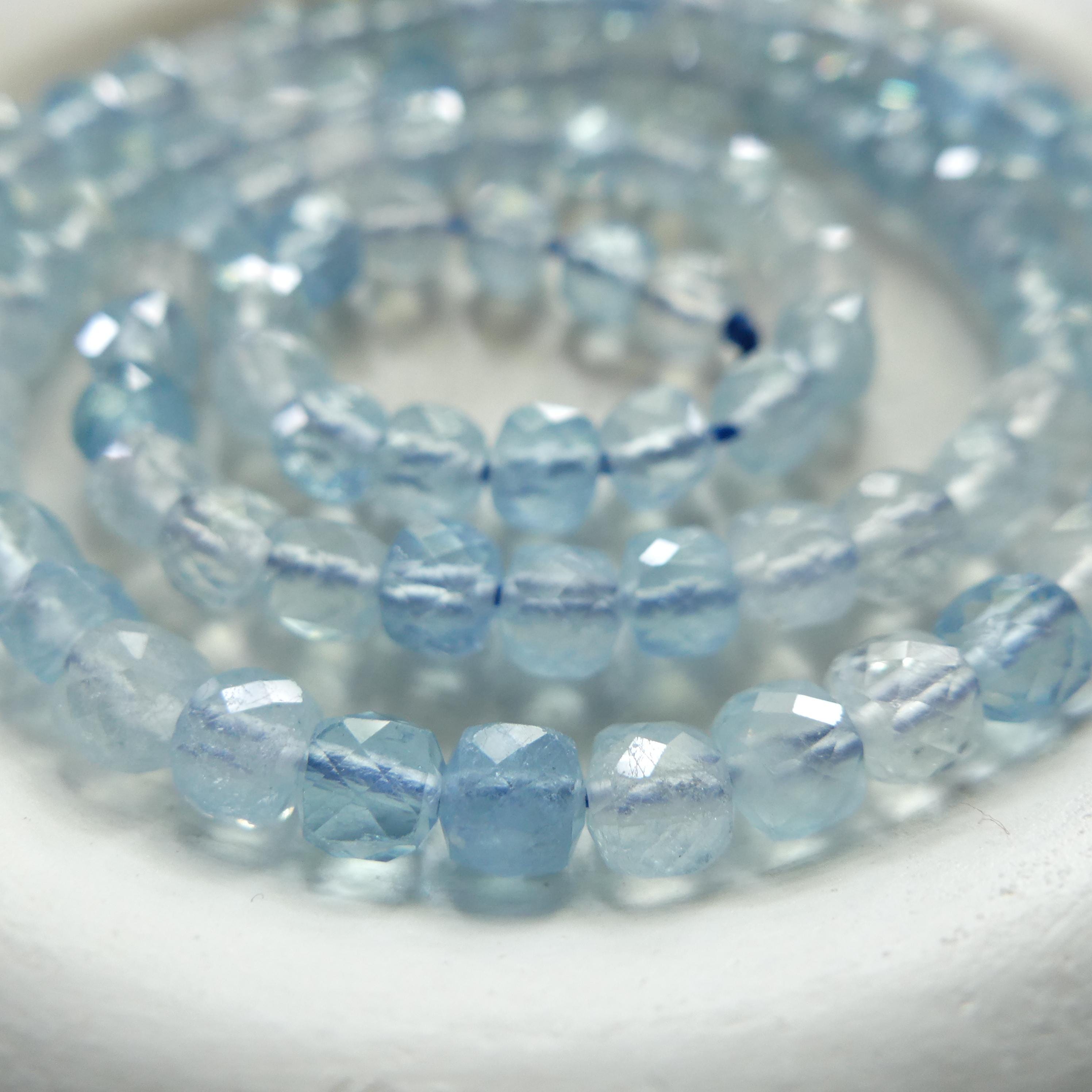 4mm AAA Aquamarine Cube Beads Faceted 15" Raw Genuine Aquamarine Gemstone Beads for Jewelry Making Beading Craft Gift Beads March Birthstone