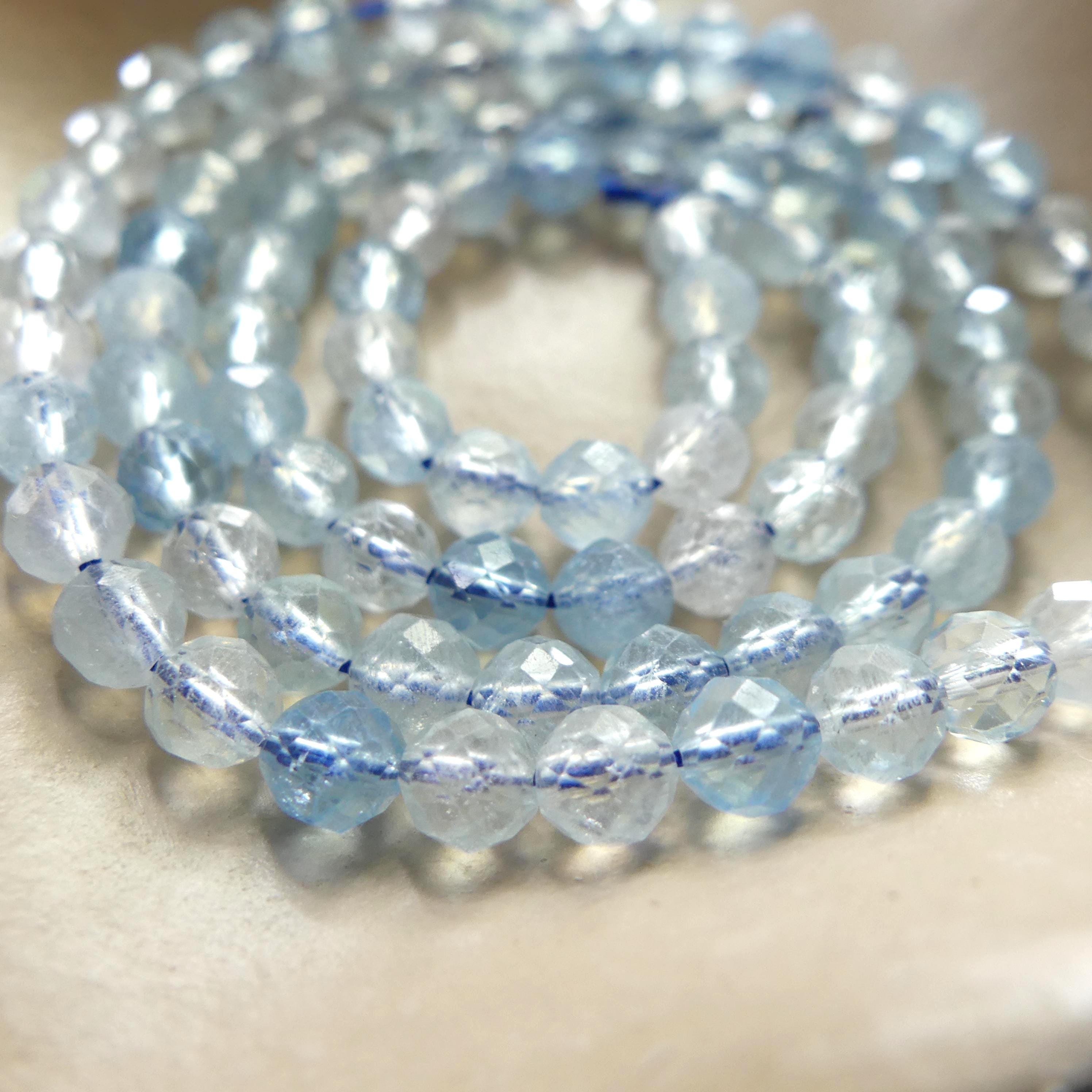 4mm AAA Aquamarine Beads Faceted 15" Raw Genuine Aquamarine Gemstone Beads for Jewelry Making Beading Craft Gift Beads March Birthstone