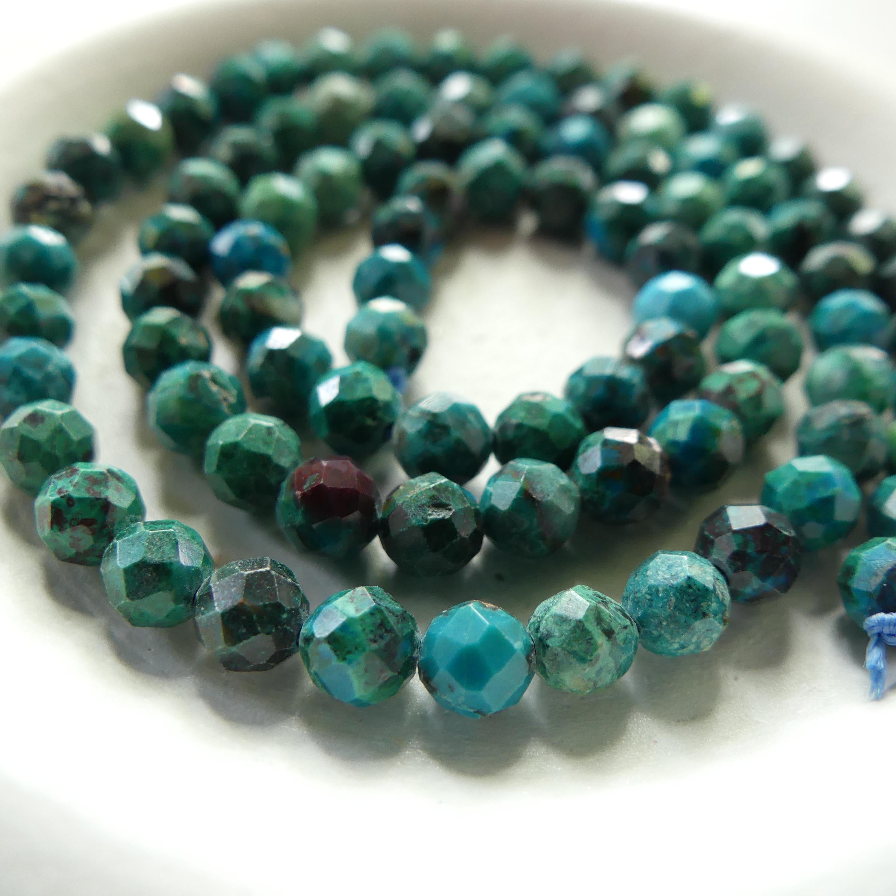4mm Rare Malacholla Beads Faceted 15" Malachite Bead Chrysocolla Gemstone Beads for Jewelry Making Beading Gift Crafter