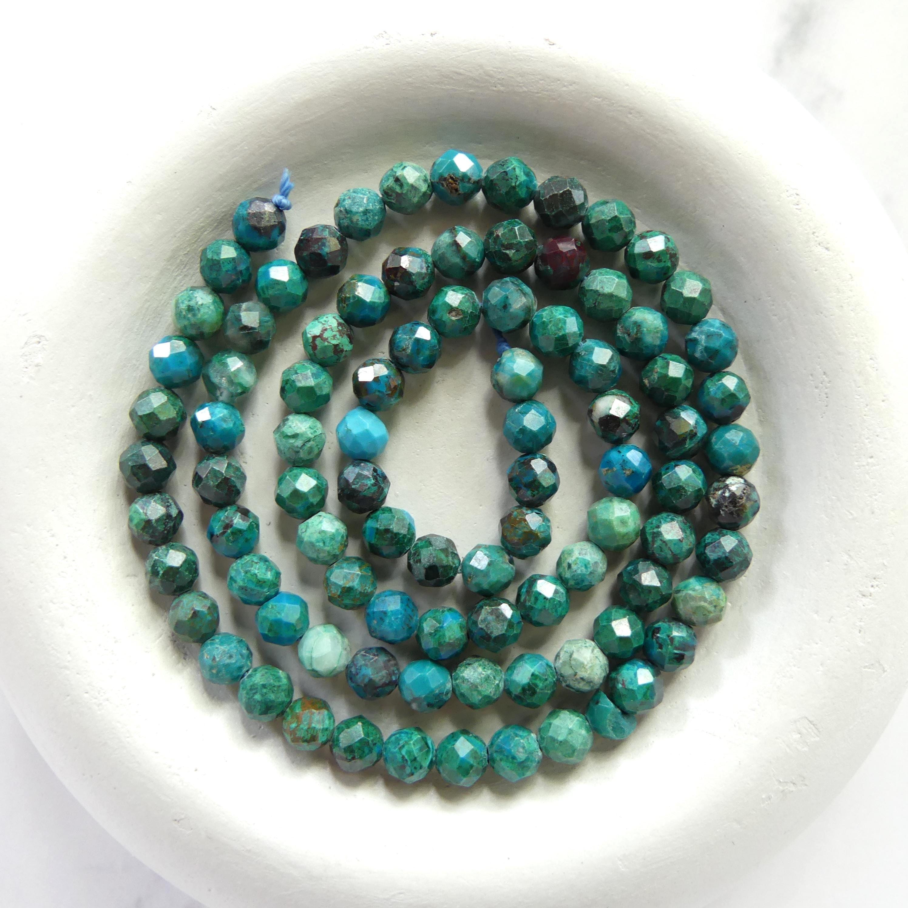 4mm Rare Malacholla Beads Faceted 15" Malachite Bead Chrysocolla Gemstone Beads for Jewelry Making Beading Gift Crafter