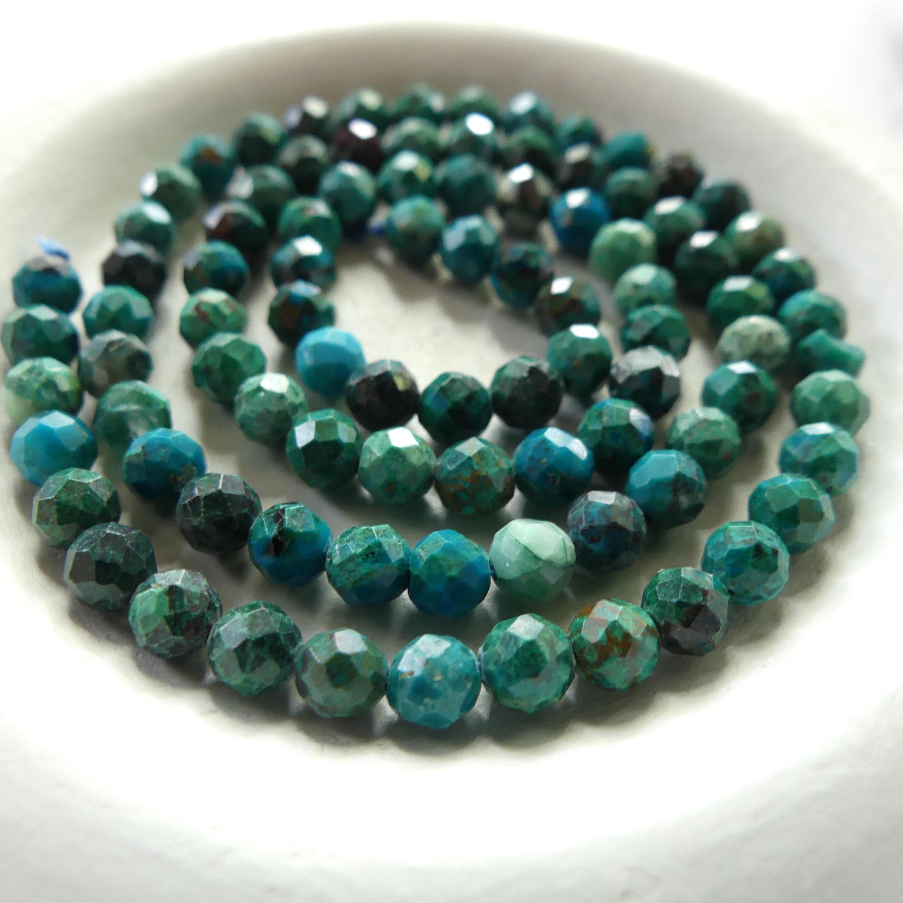 4mm Rare Malacholla Beads Faceted 15" Malachite Bead Chrysocolla Gemstone Beads for Jewelry Making Beading Gift Crafter