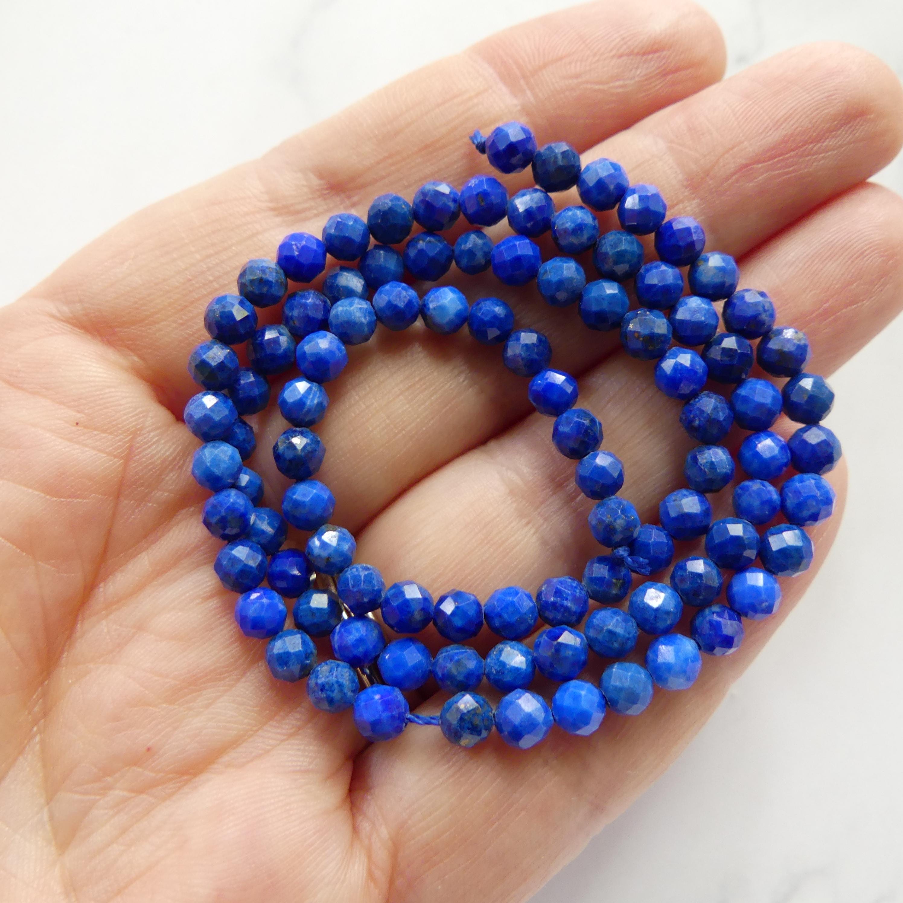 4mm AAA Lapis Lazuli Faceted Beads 15" Selected Light Blue Lapis Gemstone Beads Jewelry Making Beading Craft Gift Beads September Birthstone