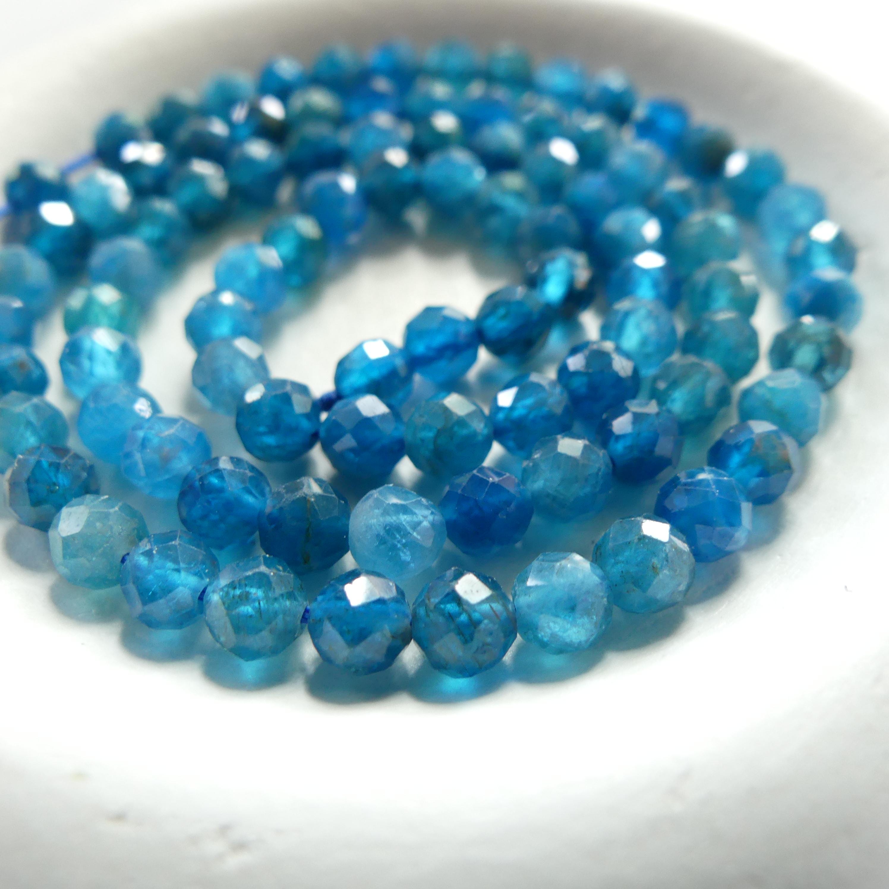 4mm Neon Apatite Faceted Beads 15" Genuine Gemstone Beads for Jewelry Making Beading Craft Gift Beads Blue Crystal