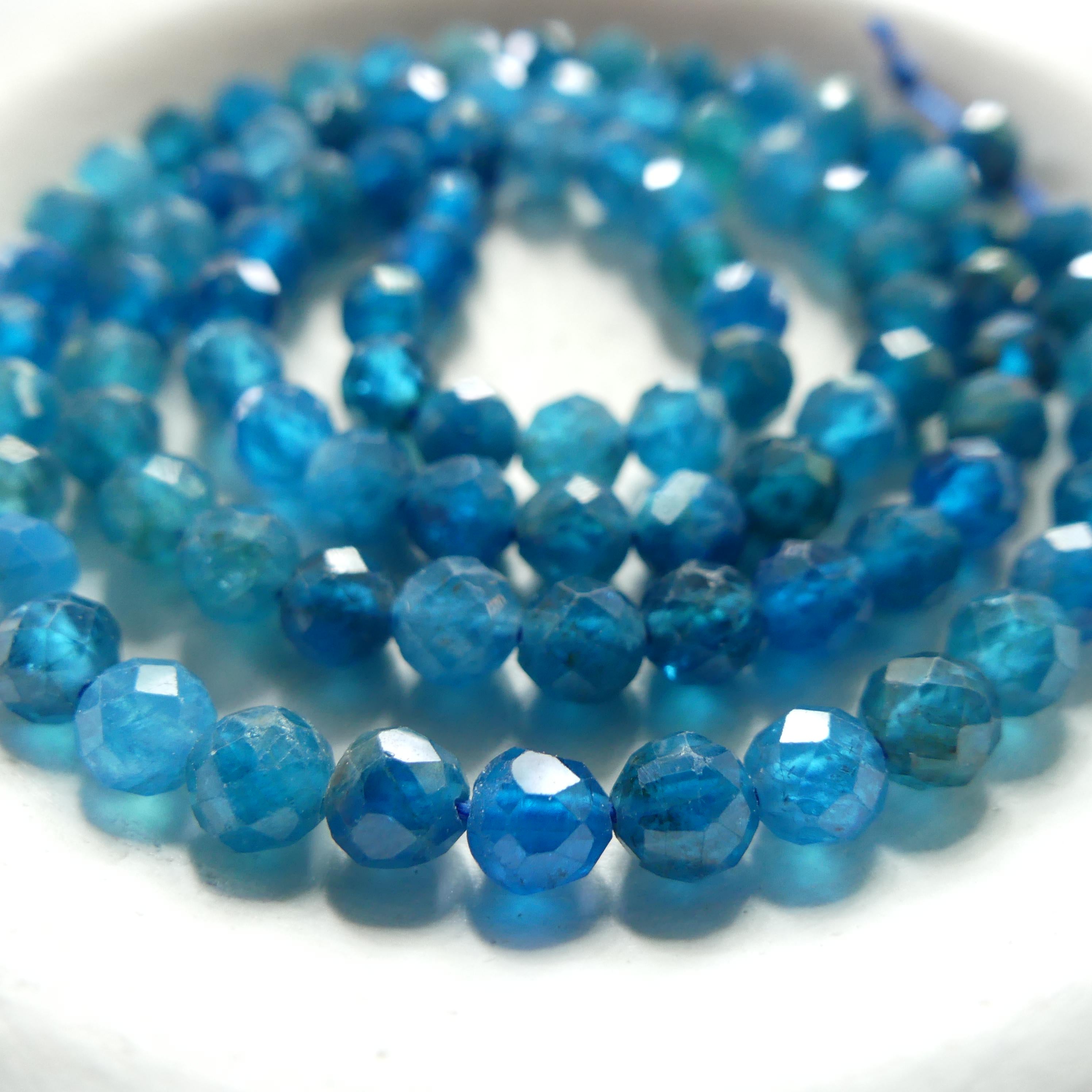 4mm Neon Apatite Faceted Beads 15" Genuine Gemstone Beads for Jewelry Making Beading Craft Gift Beads Blue Crystal