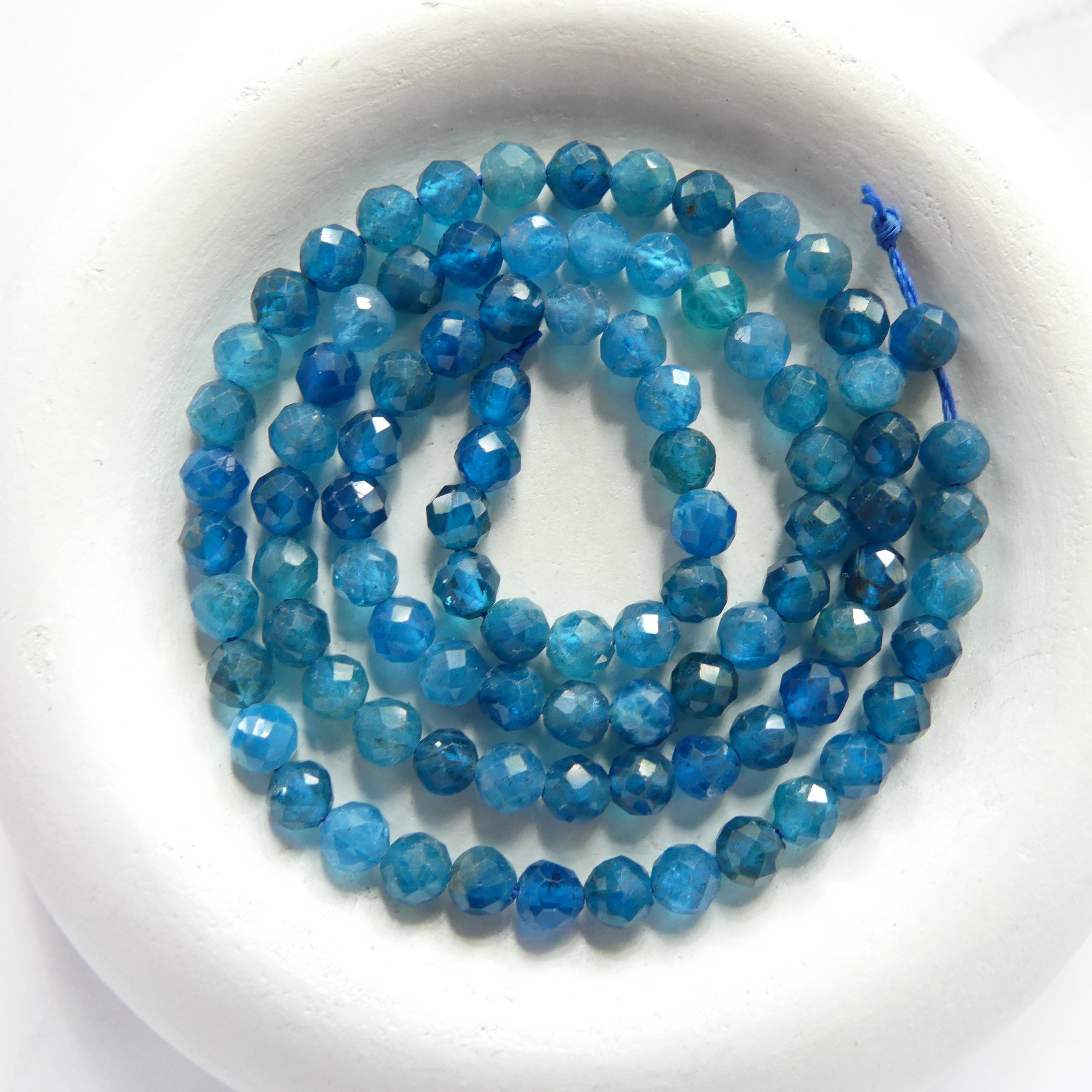 4mm Neon Apatite Faceted Beads 15" Genuine Gemstone Beads for Jewelry Making Beading Craft Gift Beads Blue Crystal