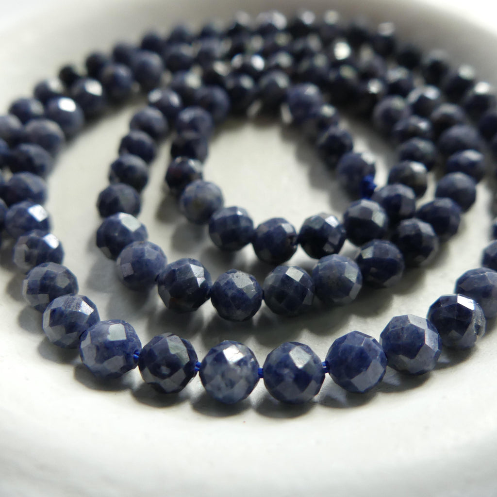 4mm Natural Sapphire Beads Dark Blue Sapphire Faceted 15" Genuine Gemstone Beads Jewelry Making Beading Craft Gift September Birthstone