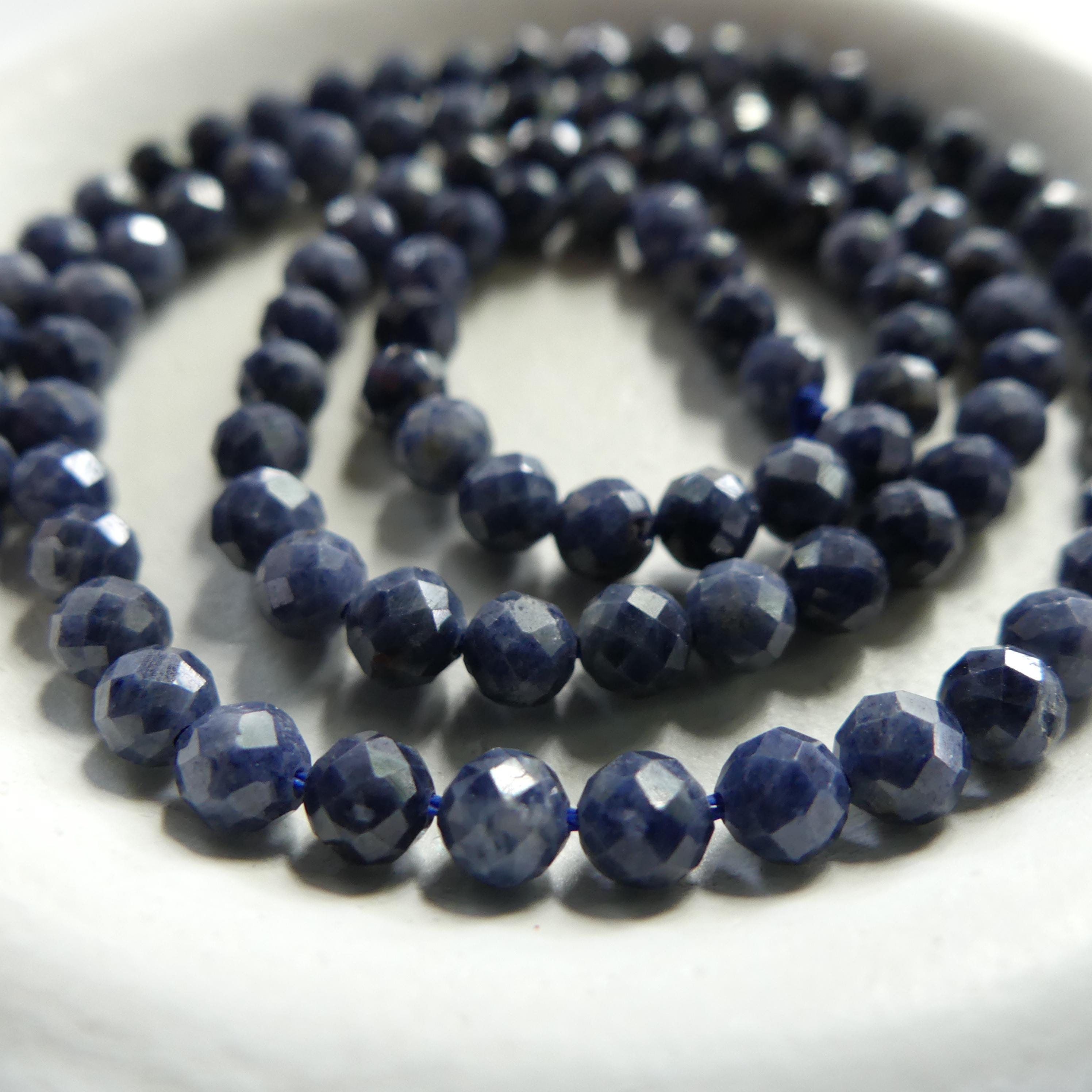 4mm Natural Sapphire Beads Dark Blue Sapphire Faceted 15" Genuine Gemstone Beads Jewelry Making Beading Craft Gift September Birthstone