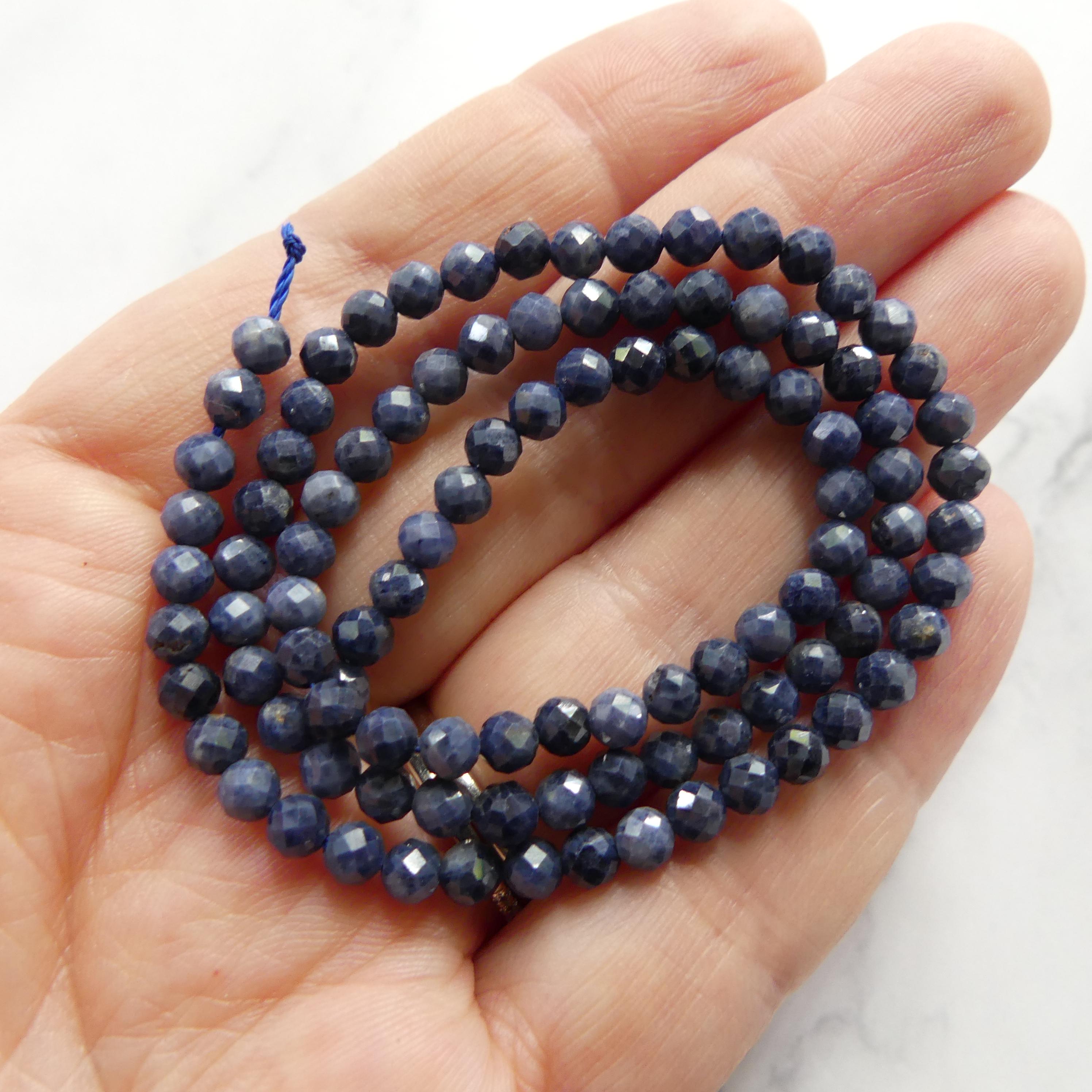 4mm Natural Sapphire Beads Dark Blue Sapphire Faceted 15" Genuine Gemstone Beads Jewelry Making Beading Craft Gift September Birthstone