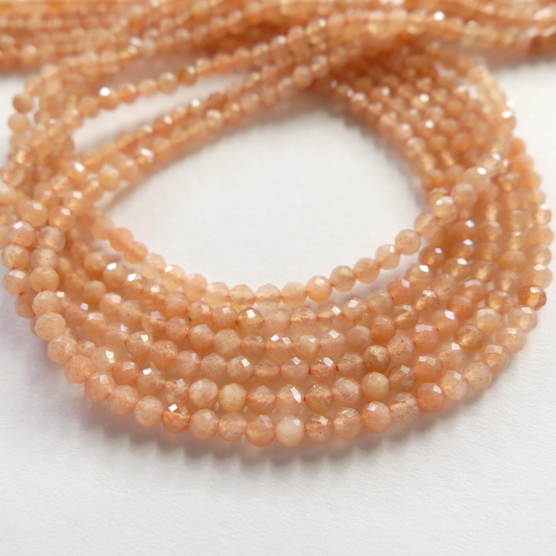 2mm Peach Moonstone Faceted Beads 15" Gemstone Beads Beading Crafter Gift June Birthstone DIY Jewelry