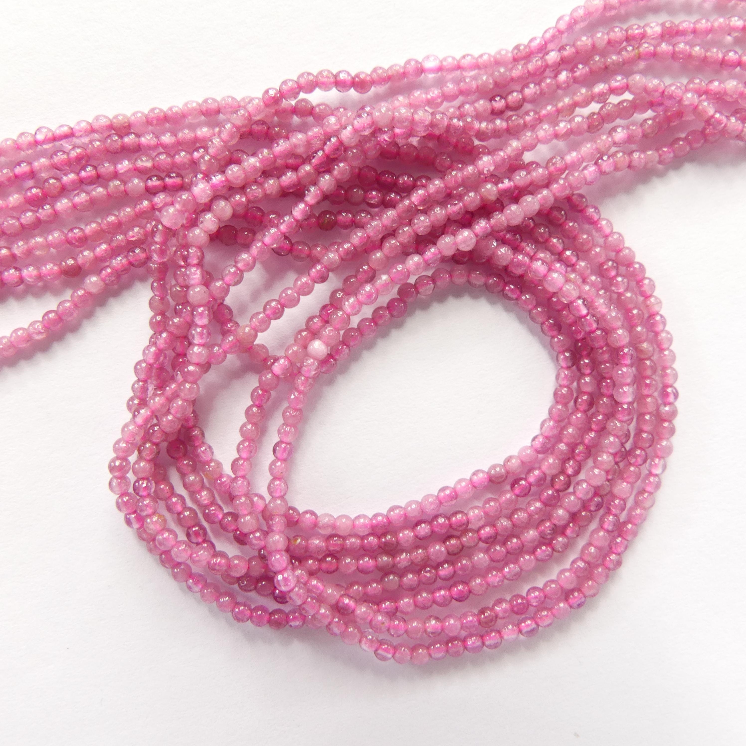 1.8mm Pink Tourmaline Beads Smooth 15" Transparent Pink Gemstone Beads for Jewelry Making Beading Gift October Birthstone Seed Beads Pink