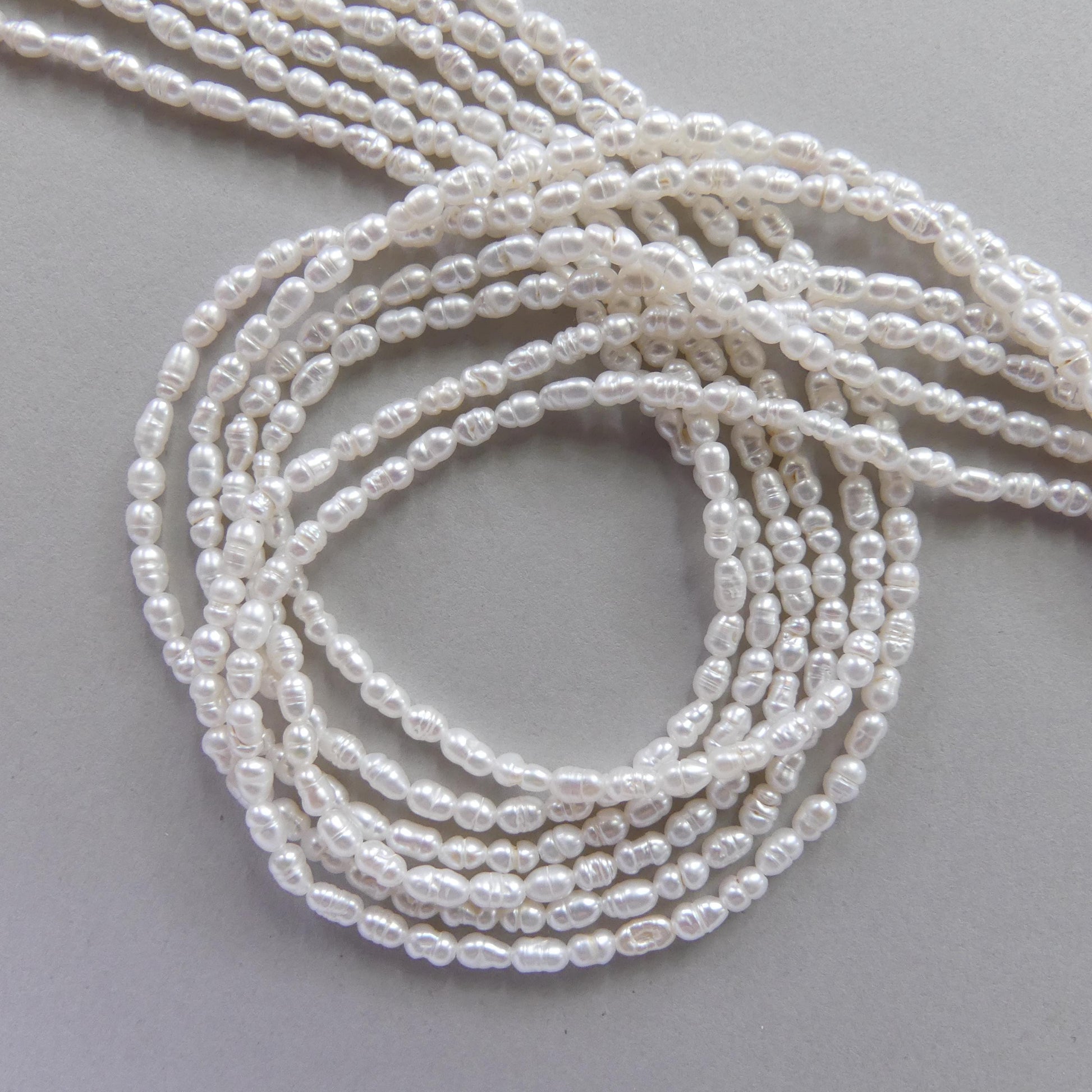 2.5mm Tiny Freshwater Pearl Beads Rice Shape Pearls White Baroque 15" Beads Beading Crafter Gift June Birthstone DIY Jewelry
