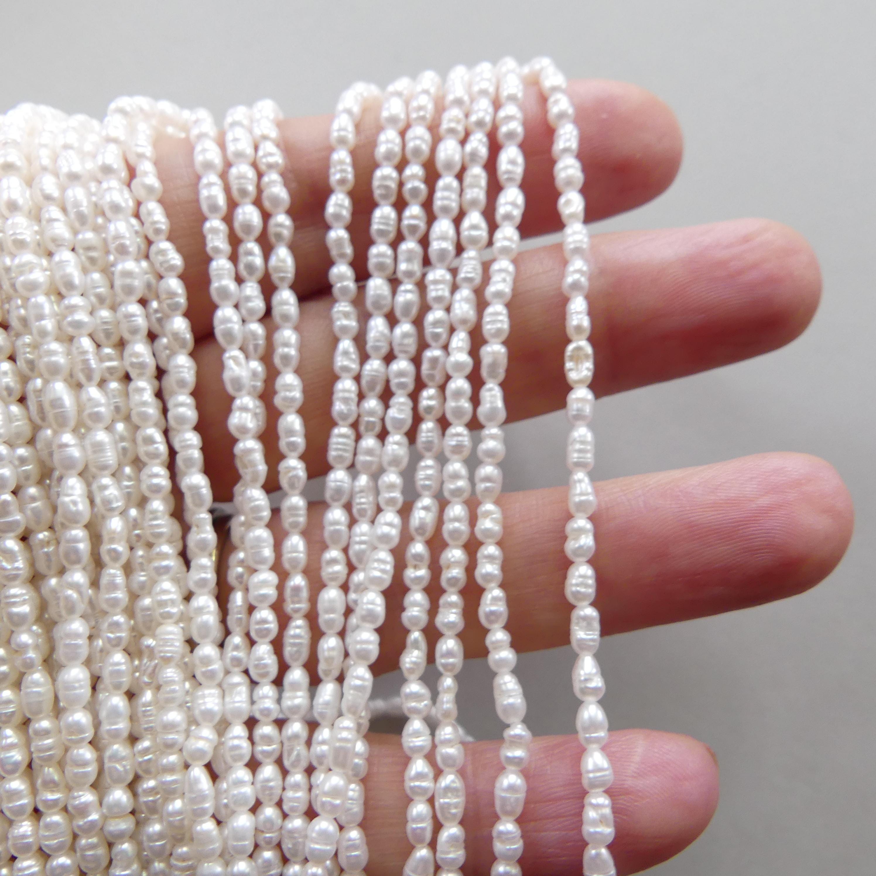 2.5mm Tiny Freshwater Pearl Beads Rice Shape Pearls White Baroque 15" Beads Beading Crafter Gift June Birthstone DIY Jewelry