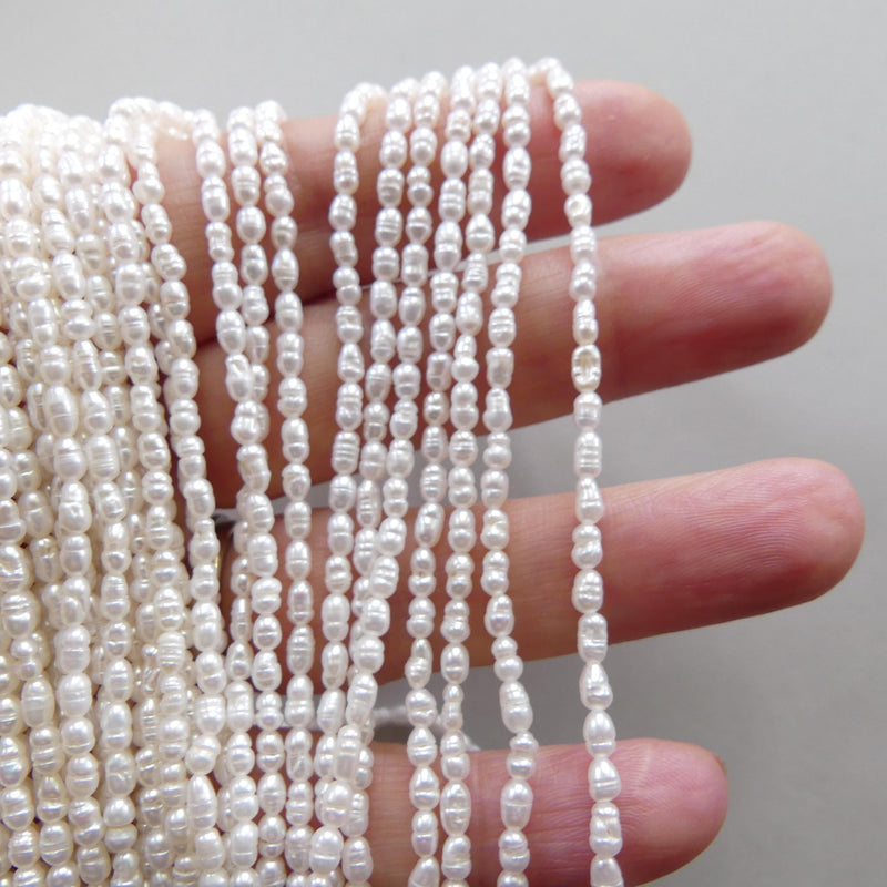 2.5mm Tiny Freshwater Pearl Beads Rice Shape Pearls White Baroque 15" Beads Beading Crafter Gift June Birthstone DIY Jewelry