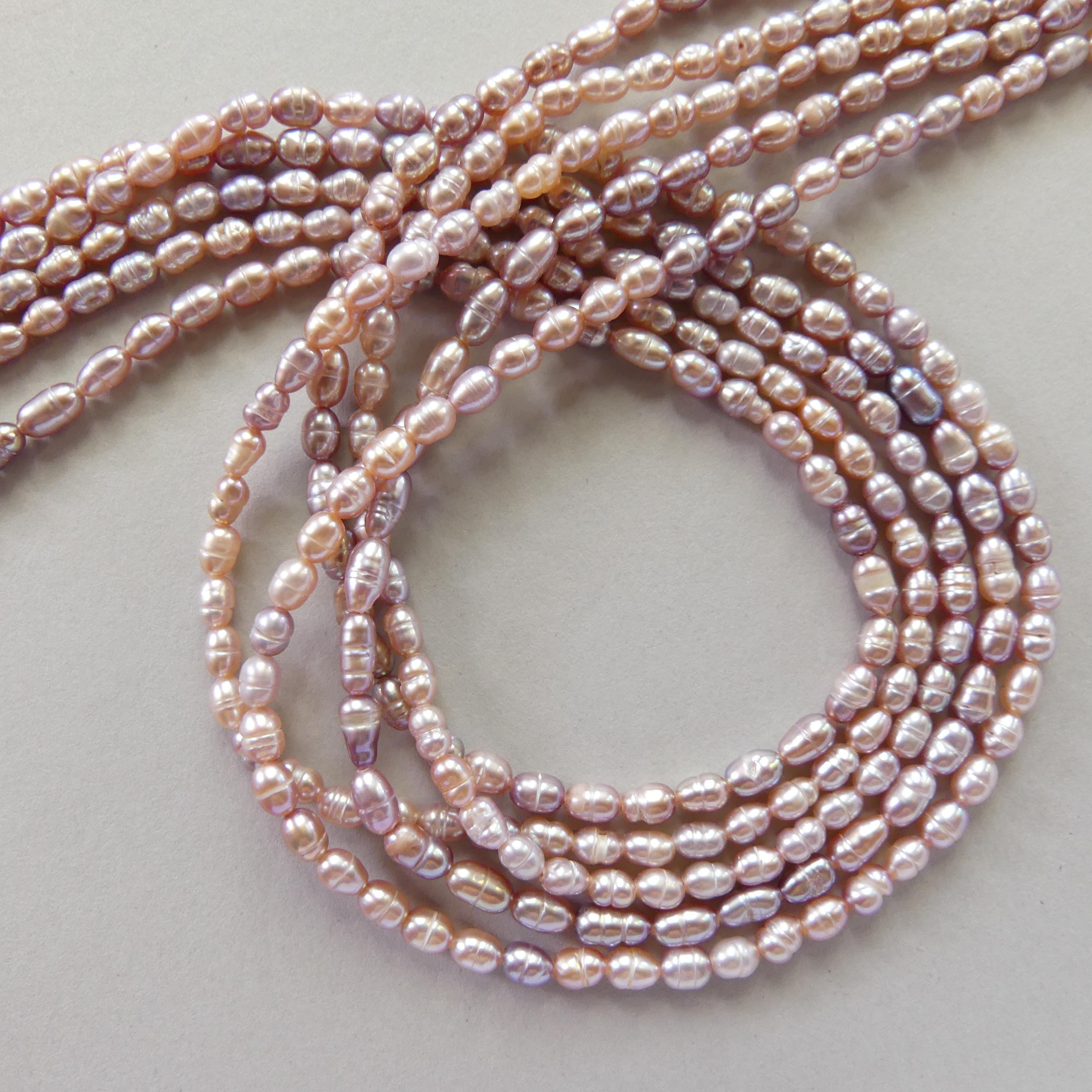 3mm Tiny Freshwater Pearl Beads Rice Shape Pearls Lavender Pink Baroque 15" Beads Beading Crafter Gift June Birthstone DIY Jewelry