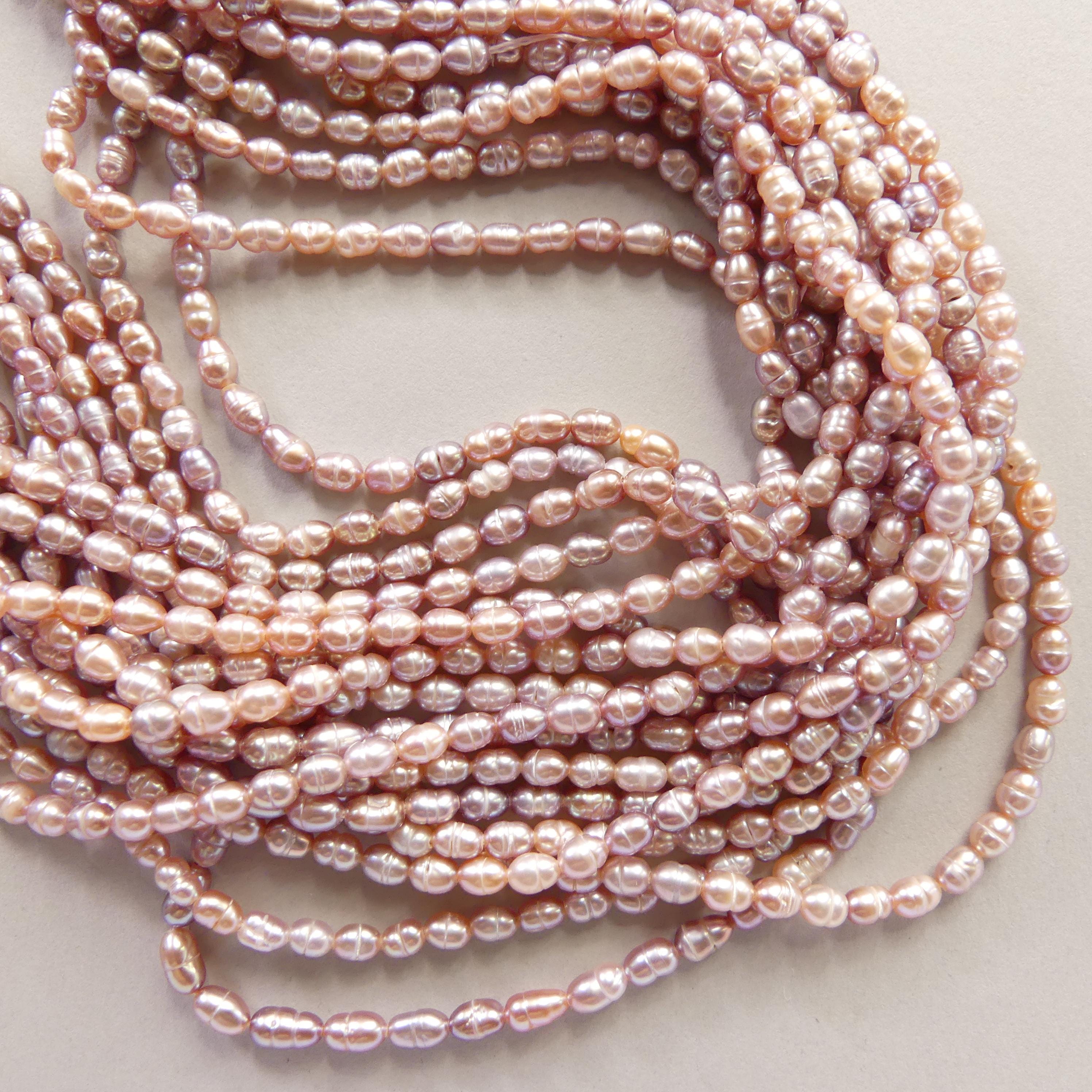 3mm Tiny Freshwater Pearl Beads Rice Shape Pearls Lavender Pink Baroque 15" Beads Beading Crafter Gift June Birthstone DIY Jewelry